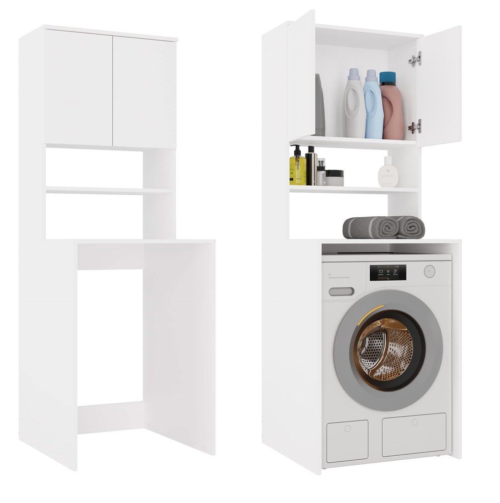 ibonto Badezimmer-Set Waschmaschinenumbauschrank POLA, 2 Türen, Ablage, Weiß