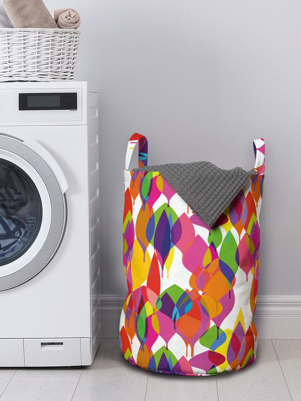 Abakuhaus Wäschesäckchen Wäschekorb mit Waschsalons, Blätter Kordelzugverschluss Verschiedene Griffen Zusammenfassung Bunt für