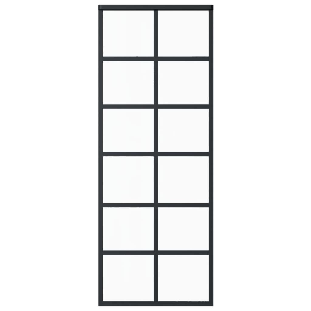 vidaXL Zimmertür Schiebetür ESG-Glas und Aluminium 76x205 cm Schwarz