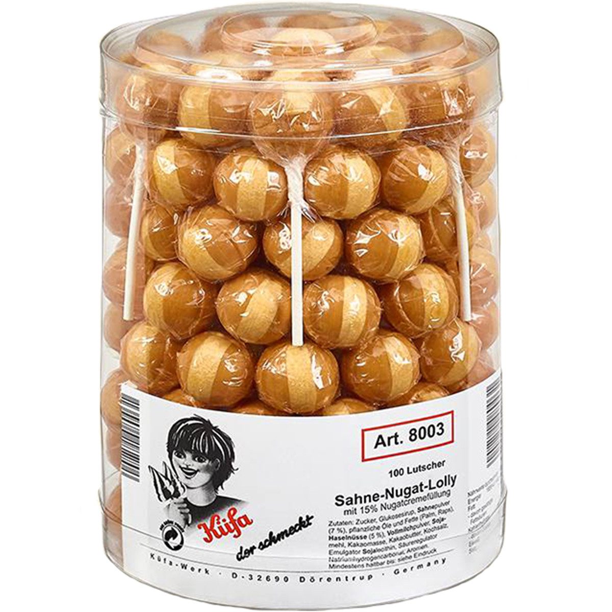 KUEFA Süßigkeit, Küfa Sahne Nugat Lolly Lutscher mit Nugatcremefüllung 100 Stück 1700g