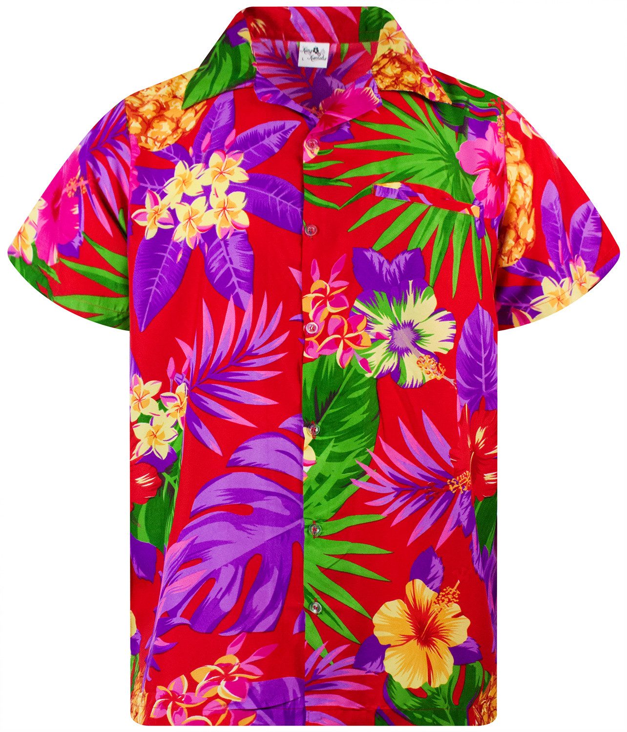 King Kameha Hawaiihemd Pineapple Funky Hawaii-Hemd Herren Kurzarm Front-Tasche Stylish Unisex