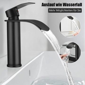 OULENBIYAR Waschtischarmatur Hoch Schwarzer Wasserhahn Bad 20cm, Wasserhahn fürs Bad aus Edelstahl Hoch Waschtischarmatur Armatur Waschbecken Waschtisch, Edelstahl 304