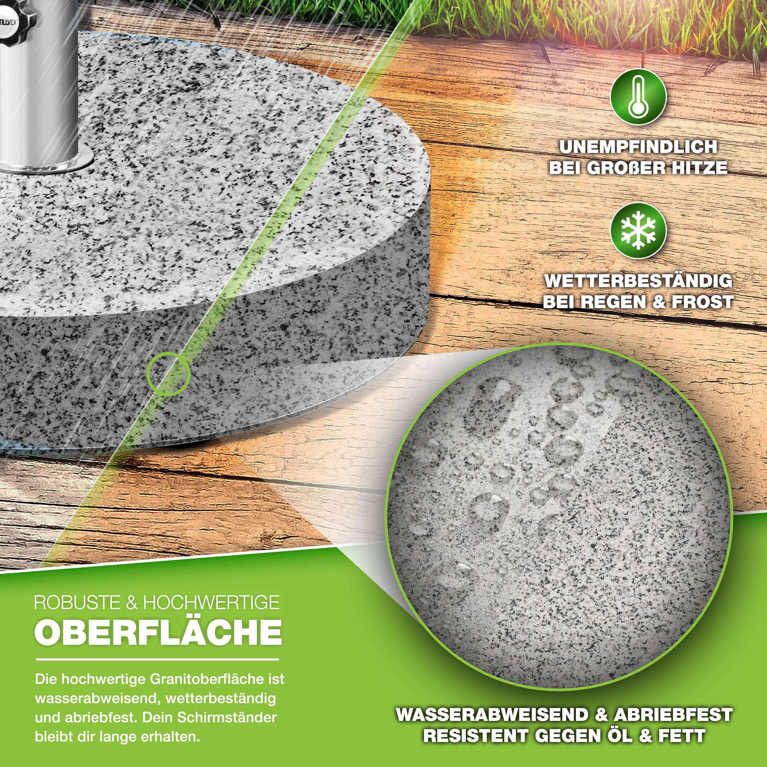 tillvex Sonnenschirm tillvex Granit Sonnenschirmständer, Balkonschirmständer für Schirmstöcke 16-48 mm & 300cm Schirmdurchmesser, Sonnenschirm, Granit Sonnensch – Bild 3 von 5