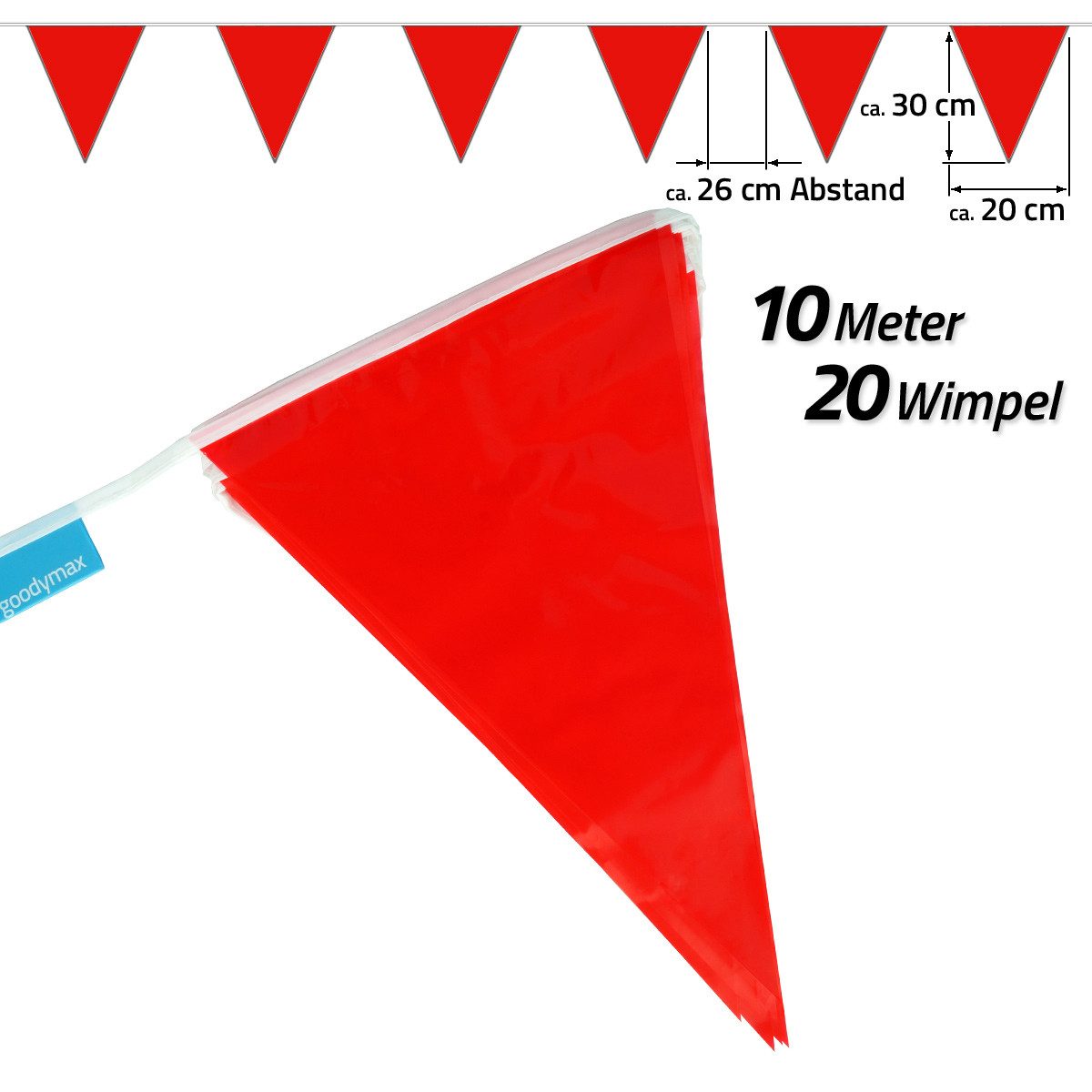 Goodymax Hängedekoration Wimpelkette 10 m, 20 Wimpel a 20 x 30 cm Girlande Fähnchen