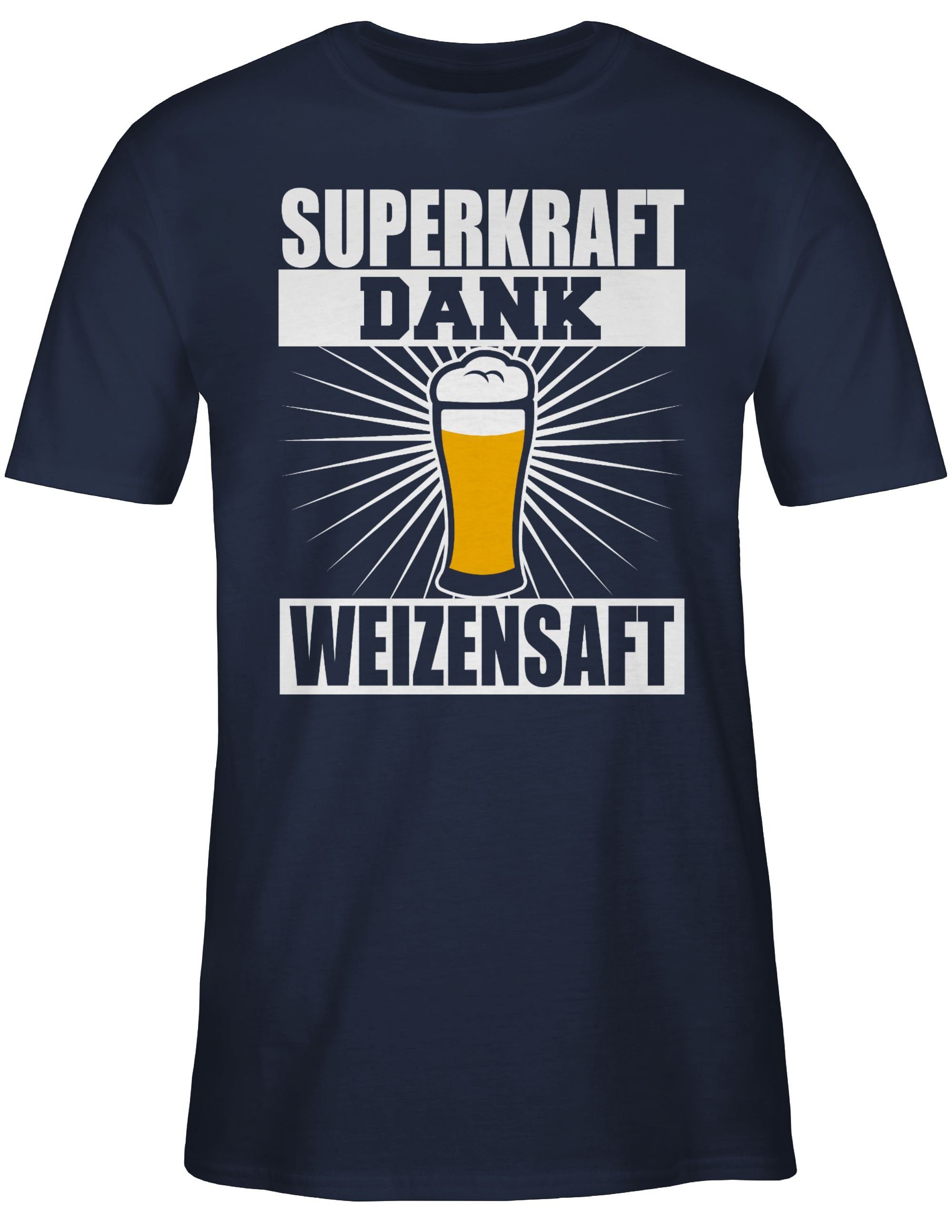 Spruch Shirtracer weiß mit Navy Blau 2 Superkraft dank T-Shirt Sprüche Weizensaft - Statement