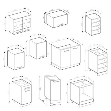 Livinity® Küchenzeile R-Line, Weiß Landhaus/Anthrazit, 240 cm, AP Marmor