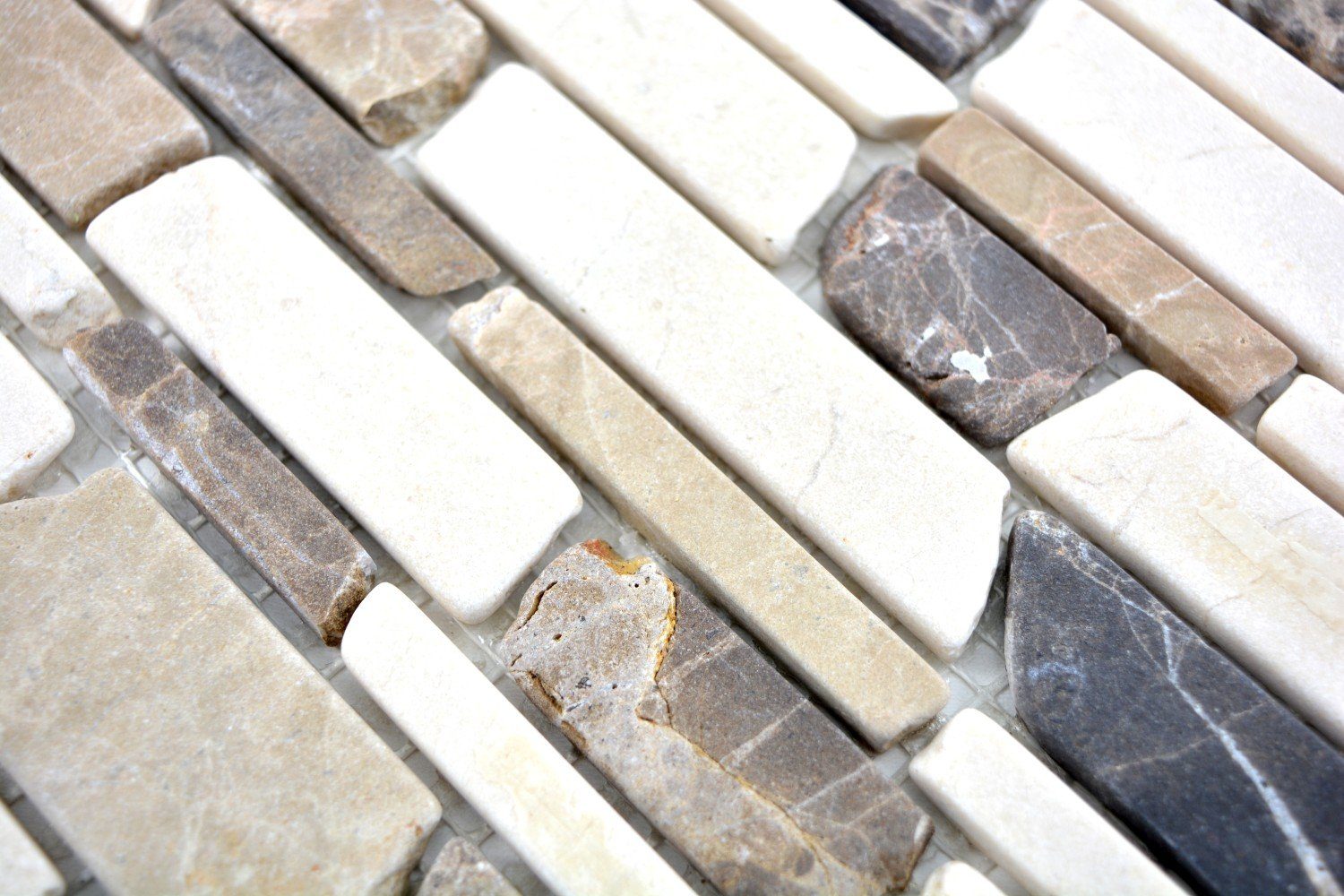 Küche Naturstein braun Mosani Bodenfliese beige Brickmosaik Marmor creme Mosaik