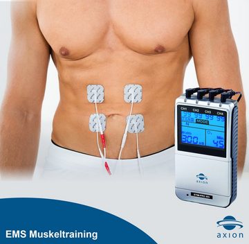 Axion TENS-EMS-Gerät 4 Kanal STIM-PRO X9+ TENS Gerät, TENS Schmerztherapiegerät, (Spar-Set), EMS Muskelaufbau, Massagegerät, Beckenbodentraining
