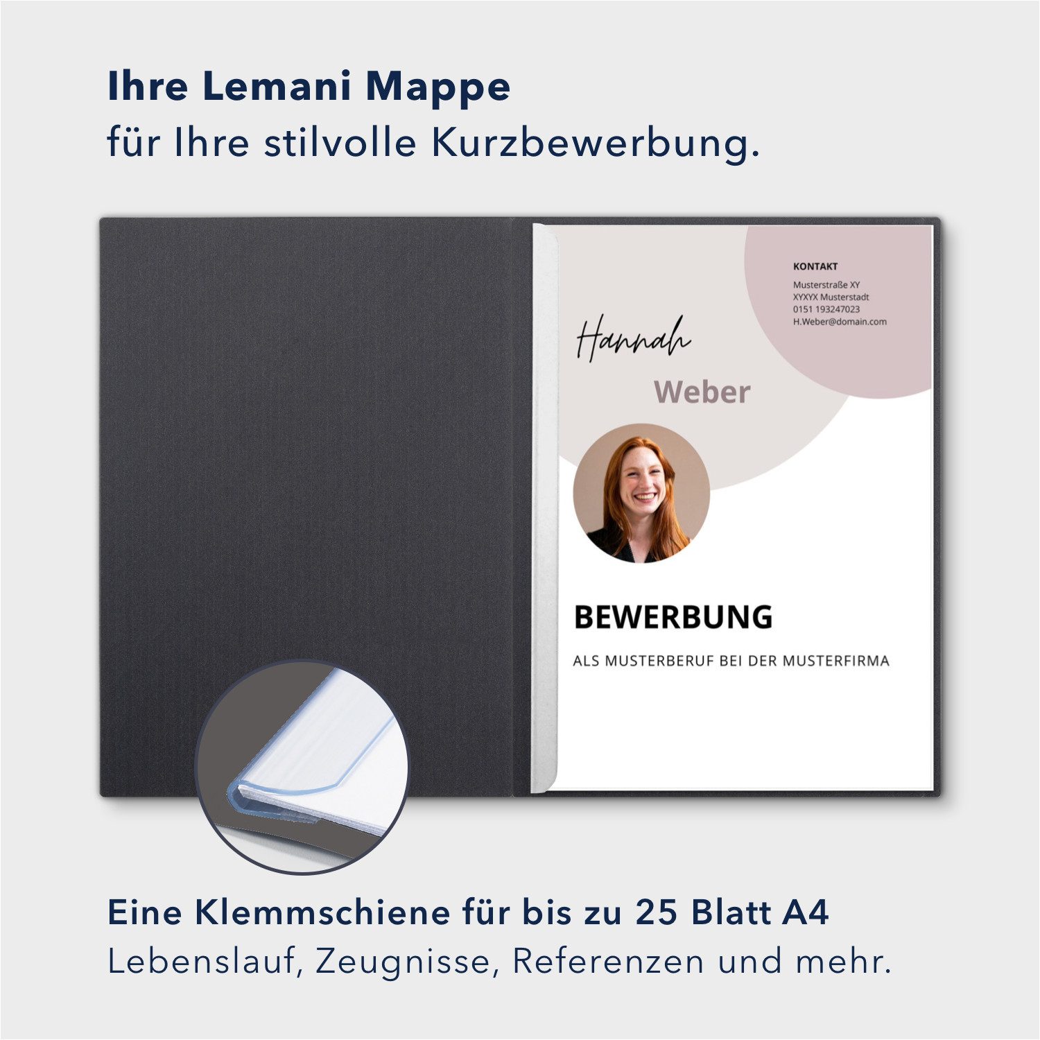 STRATAG Bewerbungsmappe Lemani® IMPULS - 5 Stück 1-teilig mit 1 Klemmschiene (Set, 5-St., Premium-Qualität mit hochwertiger Prägung Bewerbung), direkt vom Herst – Bild 2 von 5