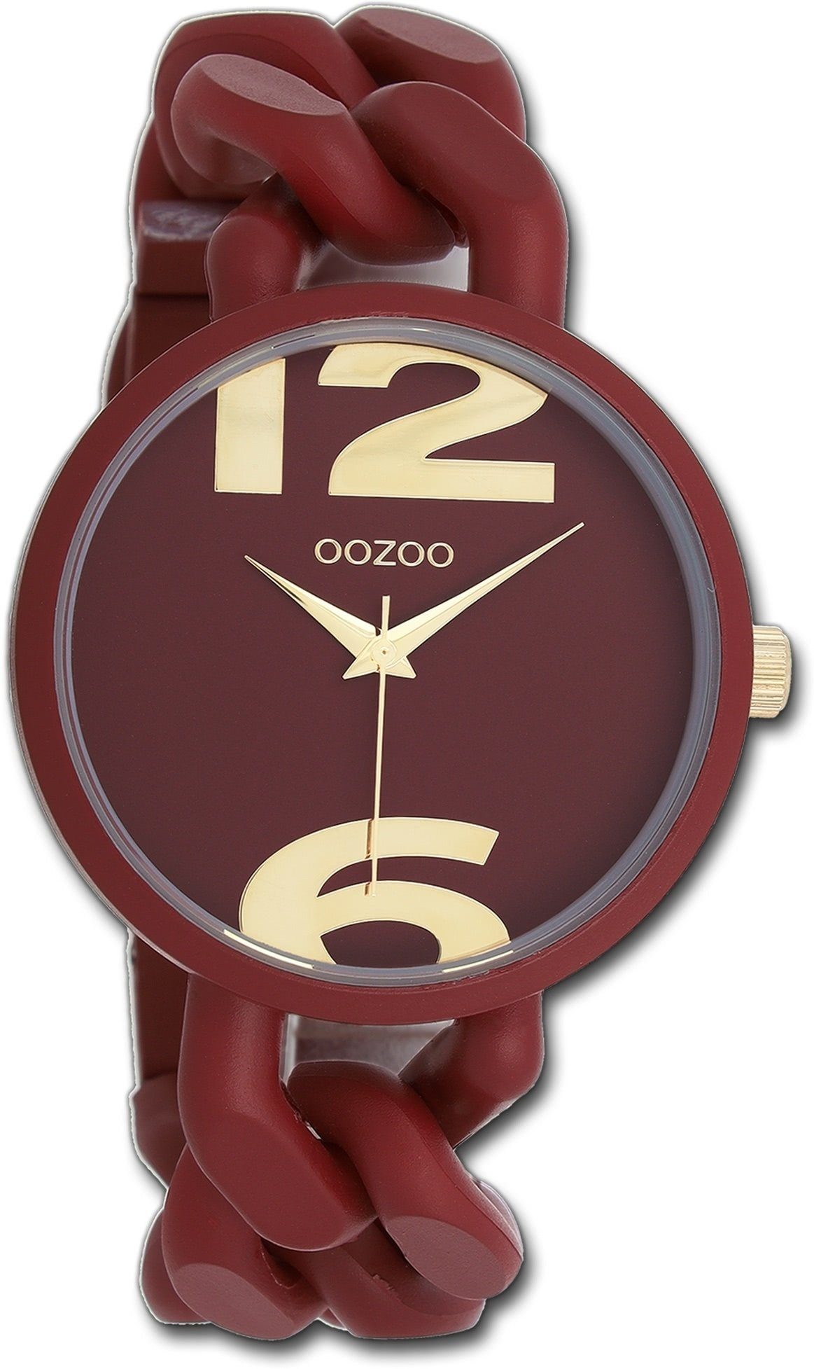 OOZOO Quarzuhr Oozoo Damen Kunststoffarmband 40mm) groß rot, (ca. Armbanduhr Damenuhr Gehäuse, Timepieces, rundes