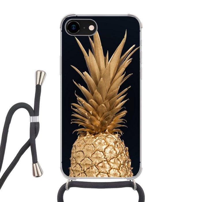 MuchoWow Handyhülle Ananas - Gold - Farbe - Schwarz - Obst - Luxus Handyhülle Telefonhülle Apple iPhone 8