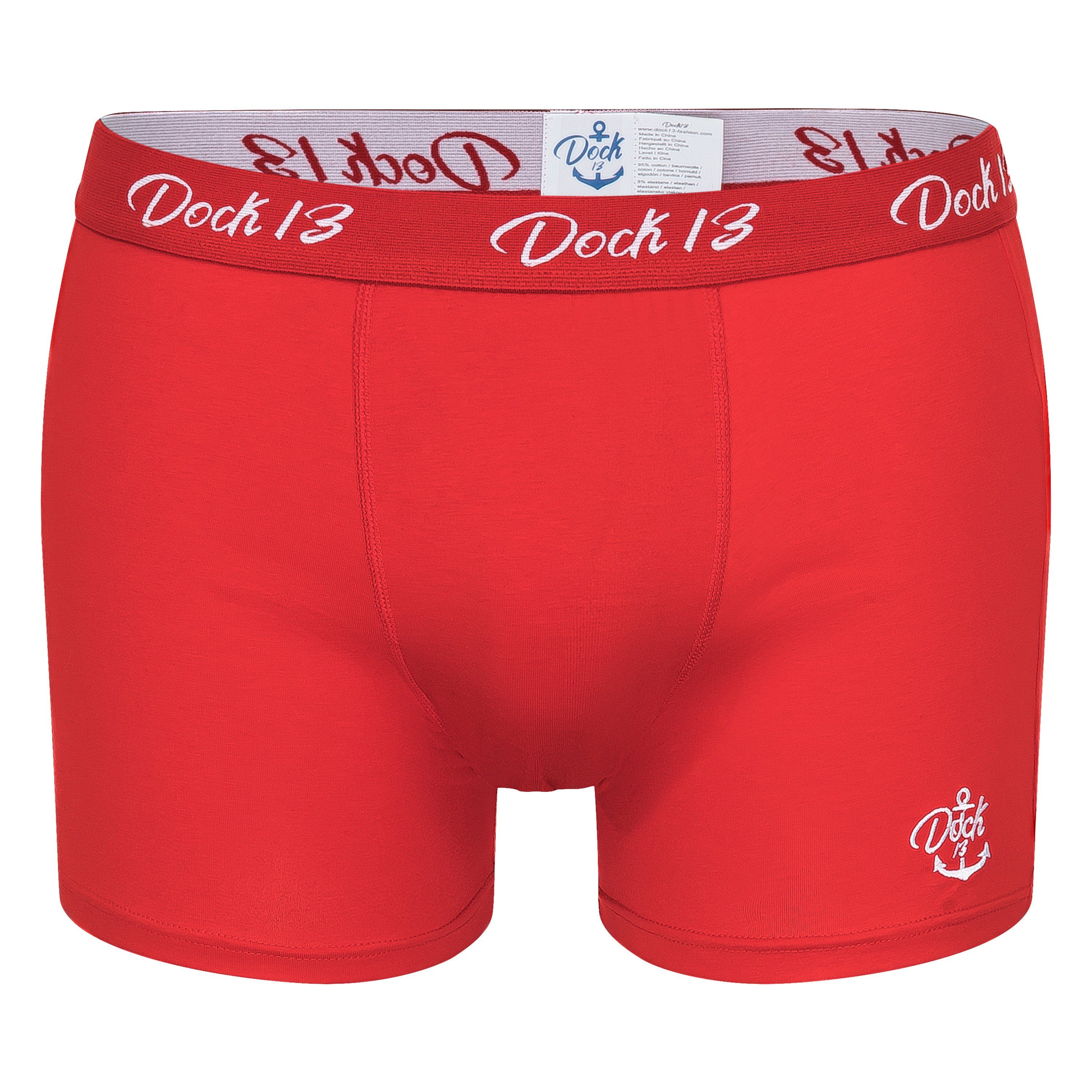 Dock13 Logo Dock13 gewebtem (3er-Pack, Stickerei, mit Eingriff,Design Norddeutschland Pack 3er-Pack) Bund,eleganter Retro aus Boxershorts Maritim als Männer Boxers Boxer Verpackung,Dreierpack,ohne 3-St., (3er rot