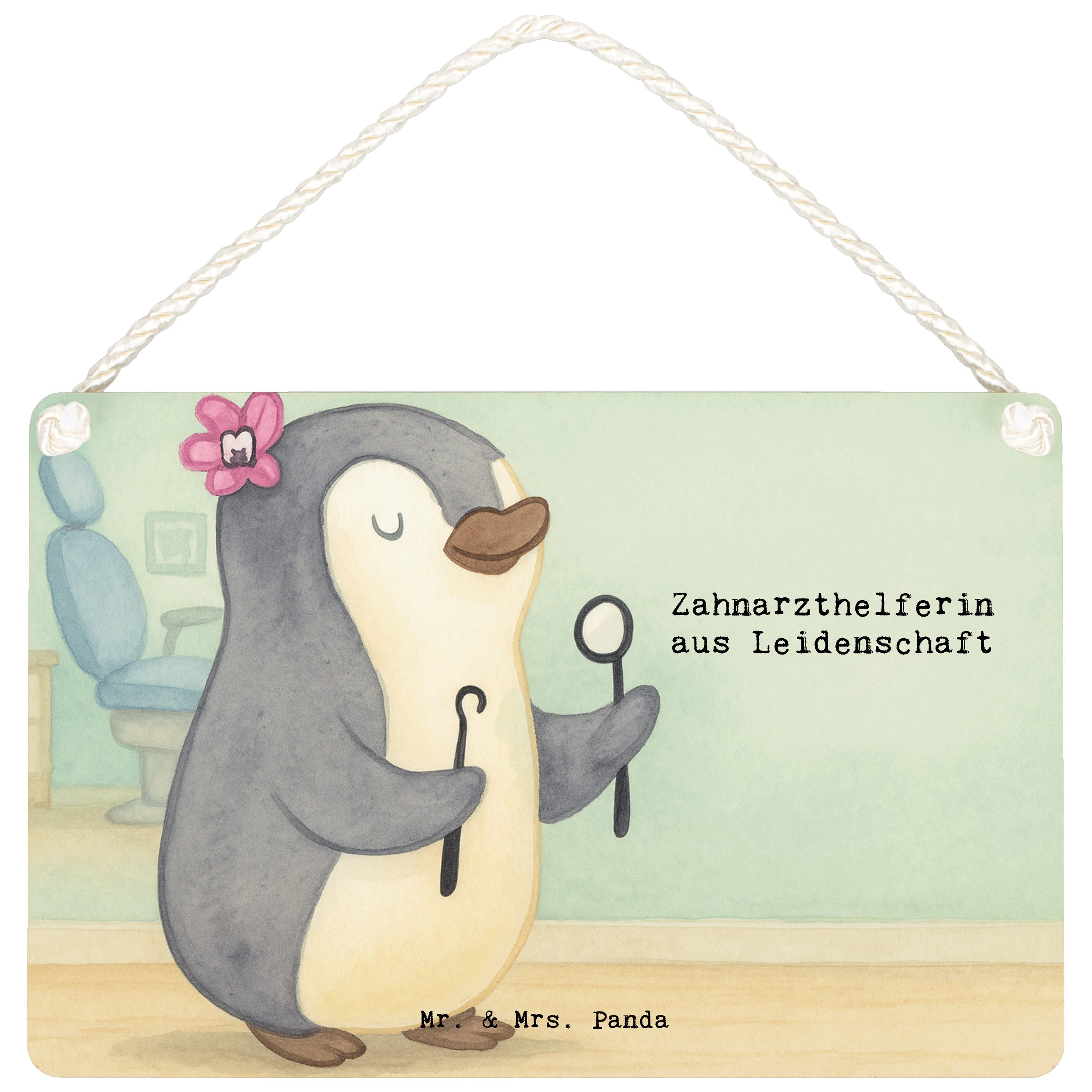 Mr. & Mrs. Panda Hinweisschild Zahnarzthelferin Leidenschaft Design, Schild DIN A4, Weiß, Türschild, (Packung), wandhänger Dekoschild Deko Wandbild