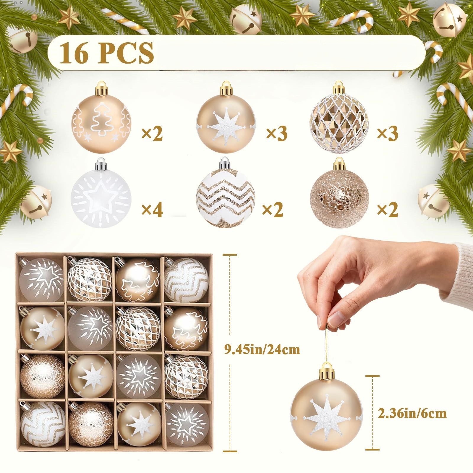 FOUORTUNATE-BEE Weihnachtsbaumkugel 16 Stück Weihnachtskugeln Set – Christb günstig online kaufen