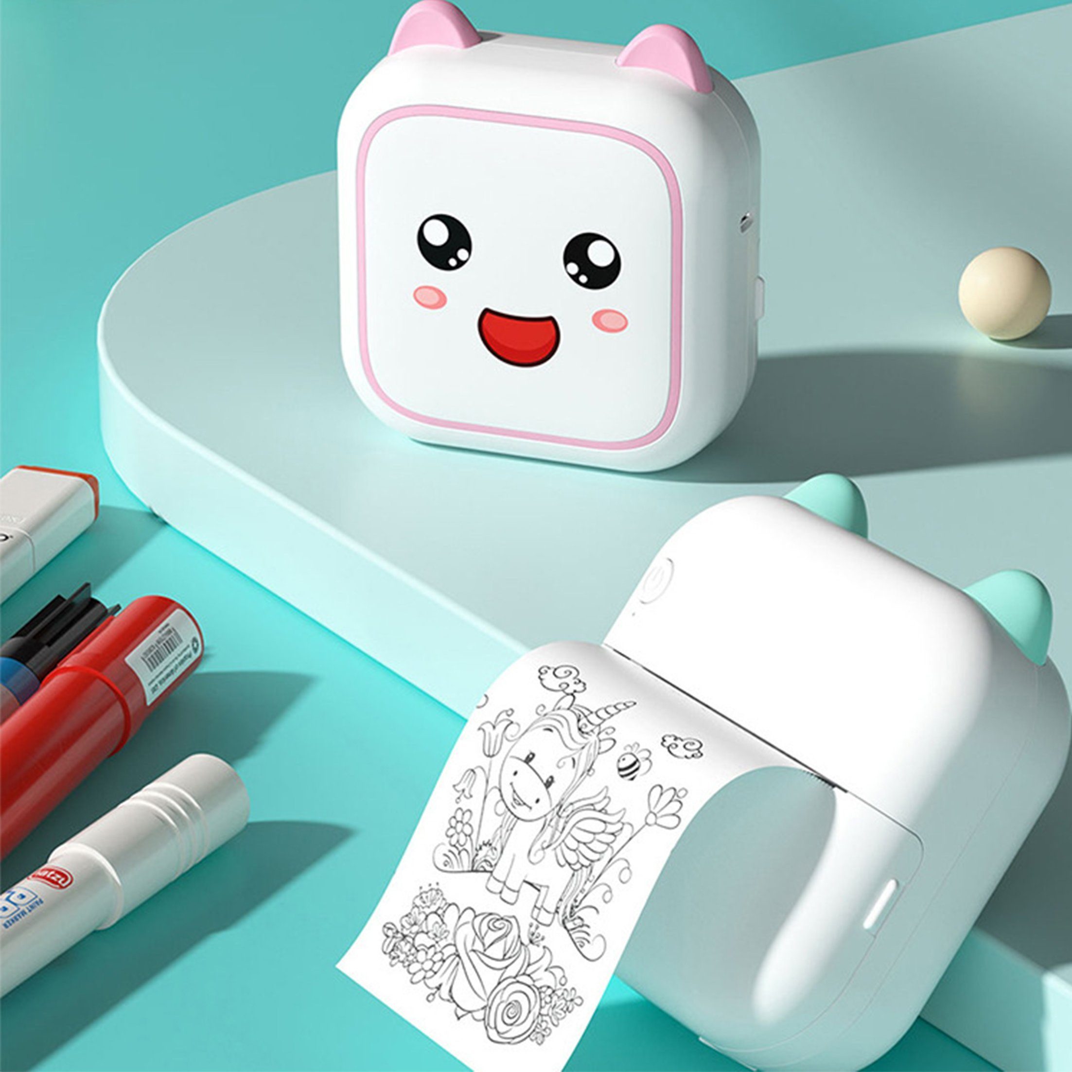 KINSI Mobiler Mini Drucker für Smartphone - Thermodrucker mit Bluetooth Multifunktionsdrucker, (tragbar für Zuhause, Studium & unterwegs)