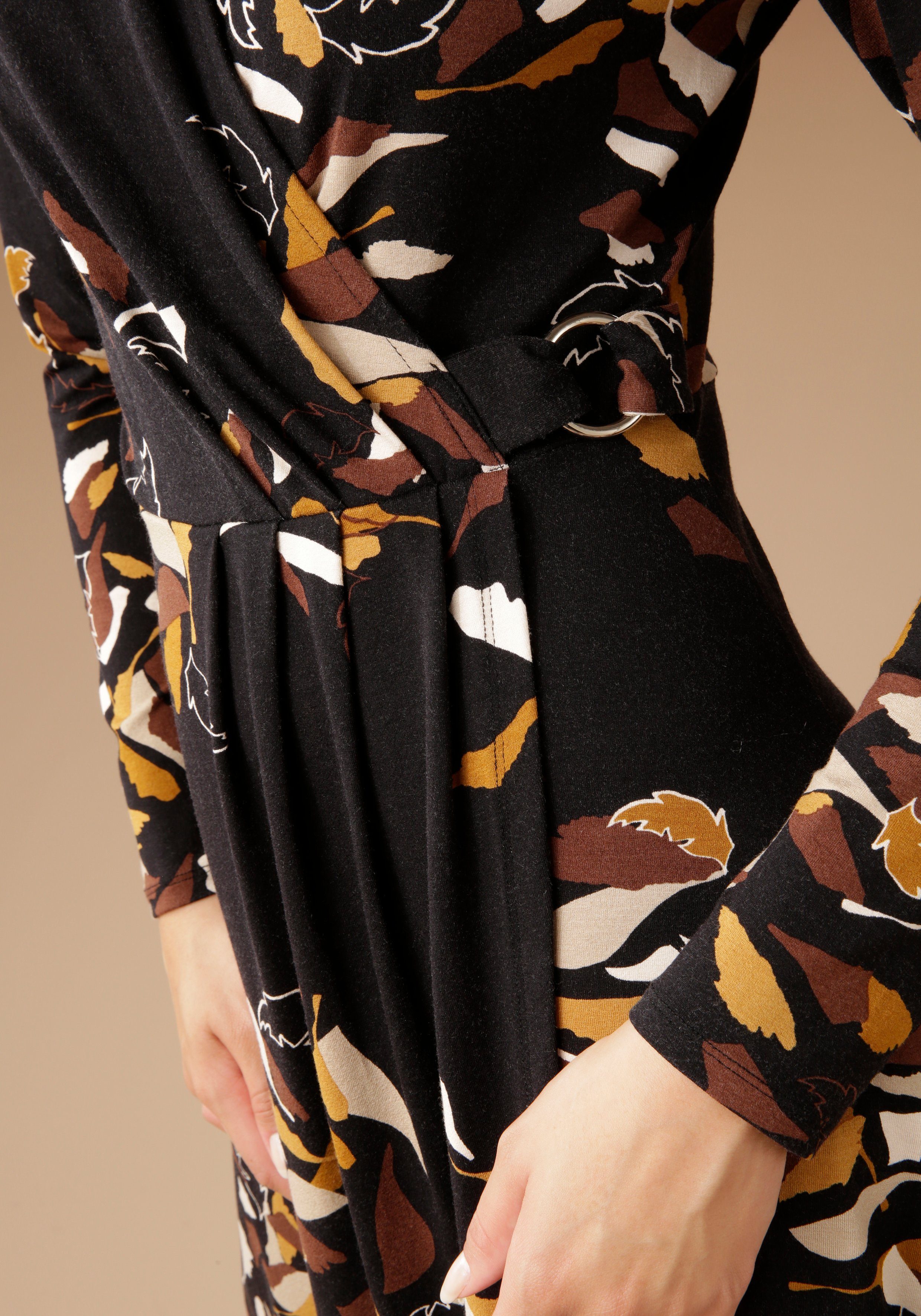 Jerseykleid Wickel-Ausschnitt Zierring SELECTED Aniston mit silberfarbenem am