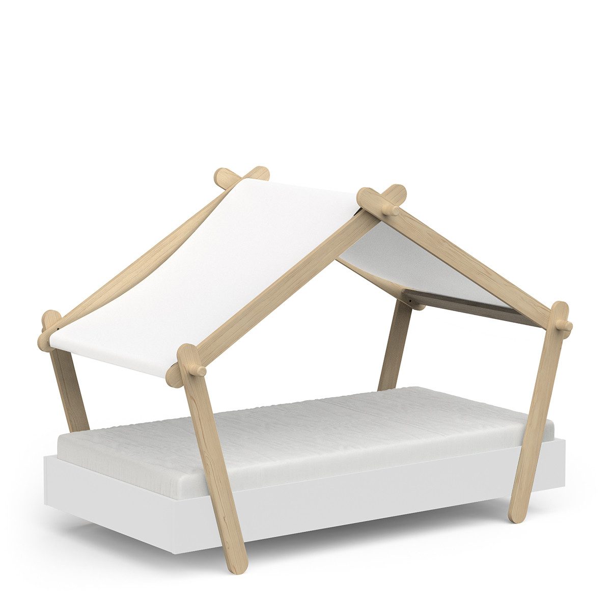 habeig Kinderbett Mini-Lodge Bett mit Dach, 143,6 x 106,5 x 85 cm, Weiß/Naturholz, ohne Matratze und Bettzeug