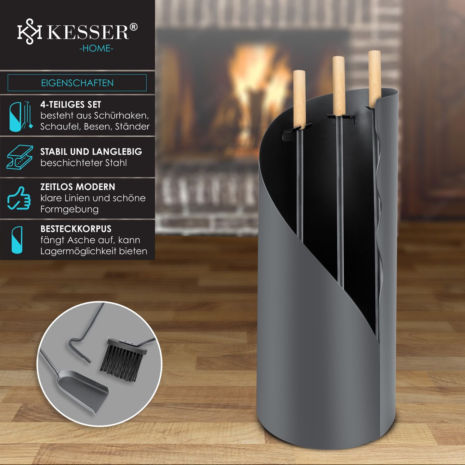 KESSER Kaminholzkorb, Kaminbesteck Set 4-teiliges Kaminzubehör günstig online kaufen
