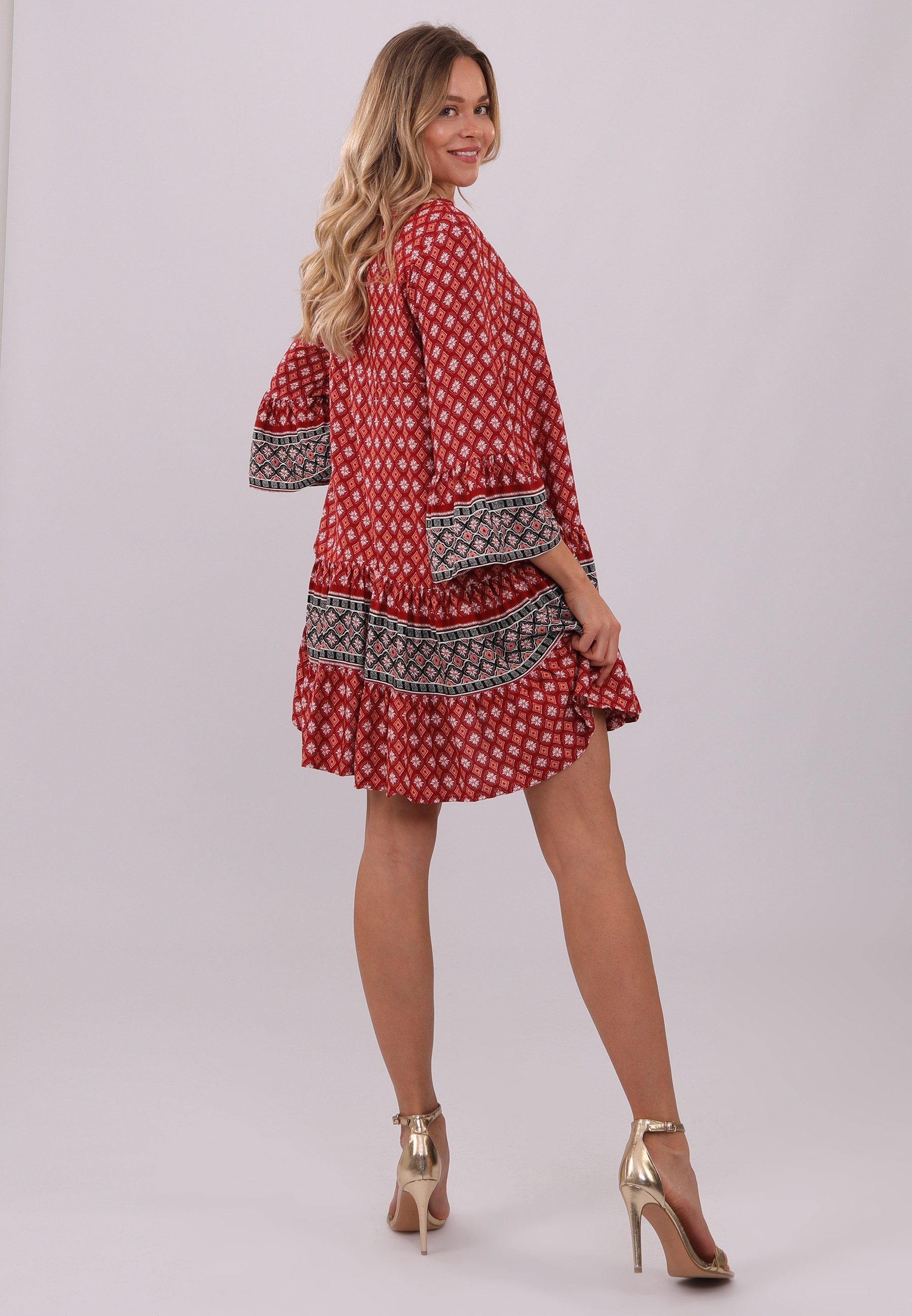 YC Fashion & Style Tunic Dress Dream Dress in Red with Ethnic Patterns All-Over Print