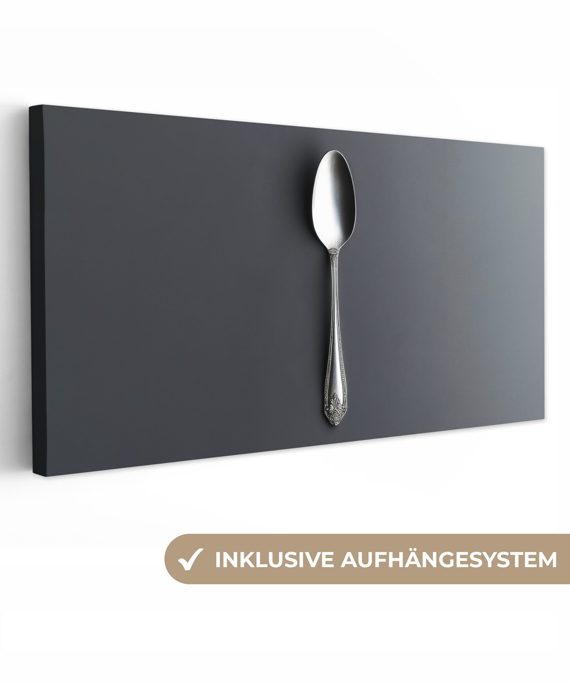 OneMillionCanvasses® Leinwandbild Panorama Silber - Metall - Löffel - Küche, Fotodruck (1 St), Wandbild, Deko Schlafzimmer Wohnzimmer Flur 40x20 cm
