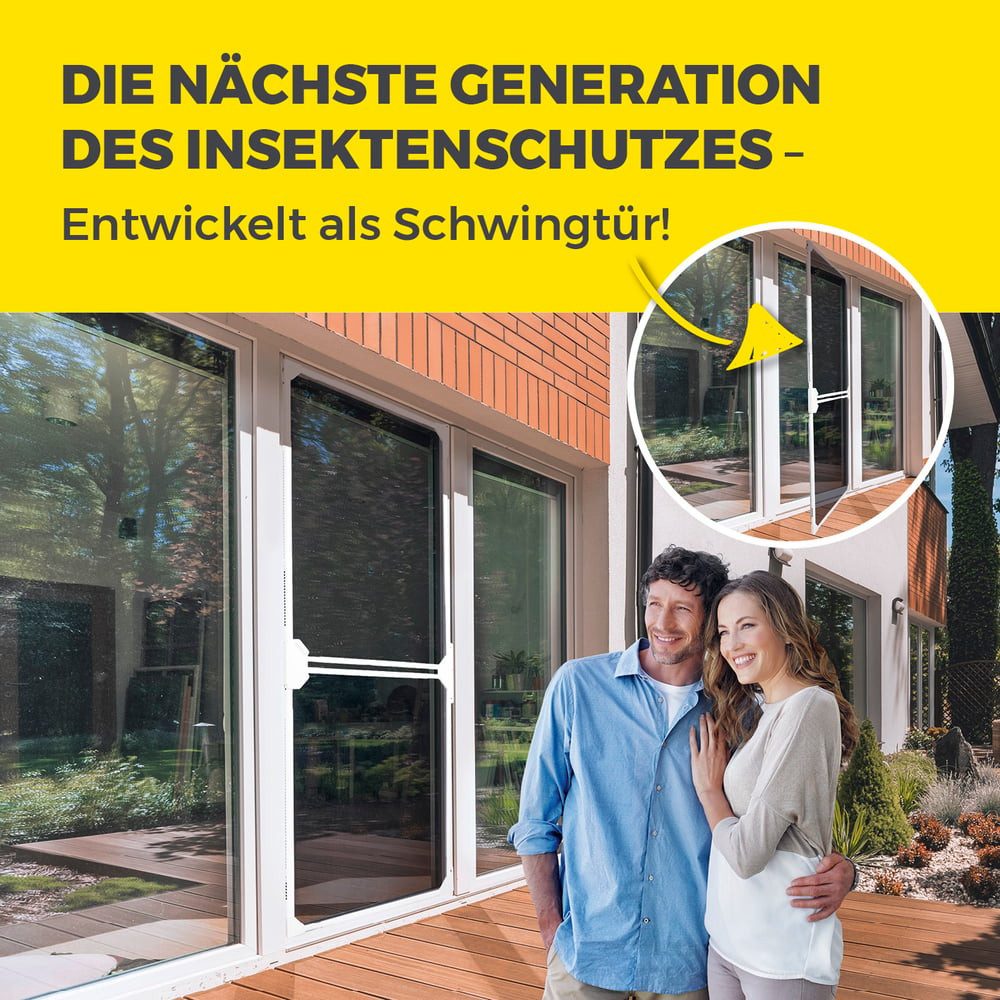 EASYmaxx Insektenschutz-Tür Magic Fit 115x270cm weiß Schwingtür, Schutz vor Mücken Wespen ohne Bohren Zuschneiden schnelle Montage