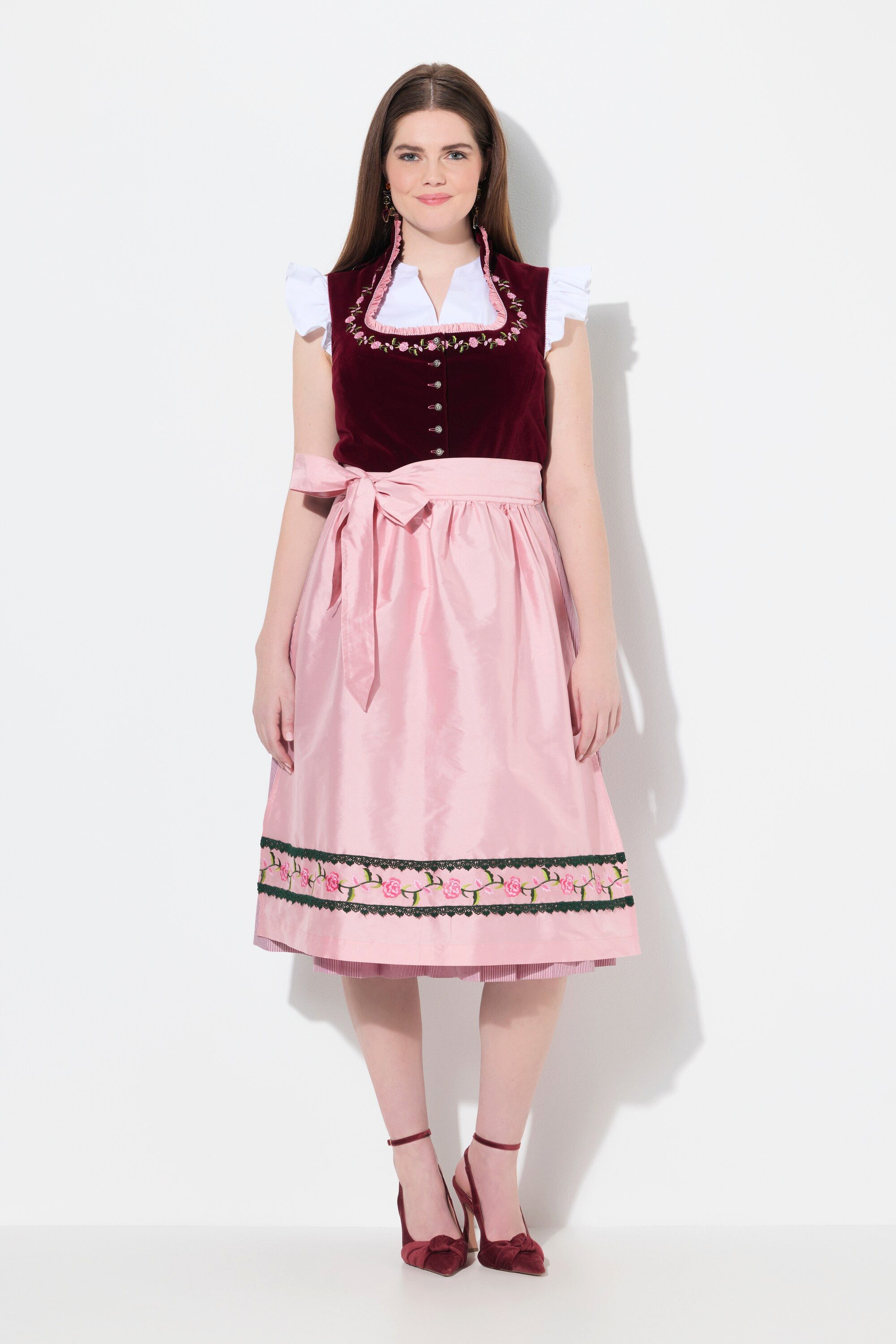Ulla Popken Dirndl Samt-Dirndl Stickerei Carré-Ausschnitt ärmellos günstig online kaufen