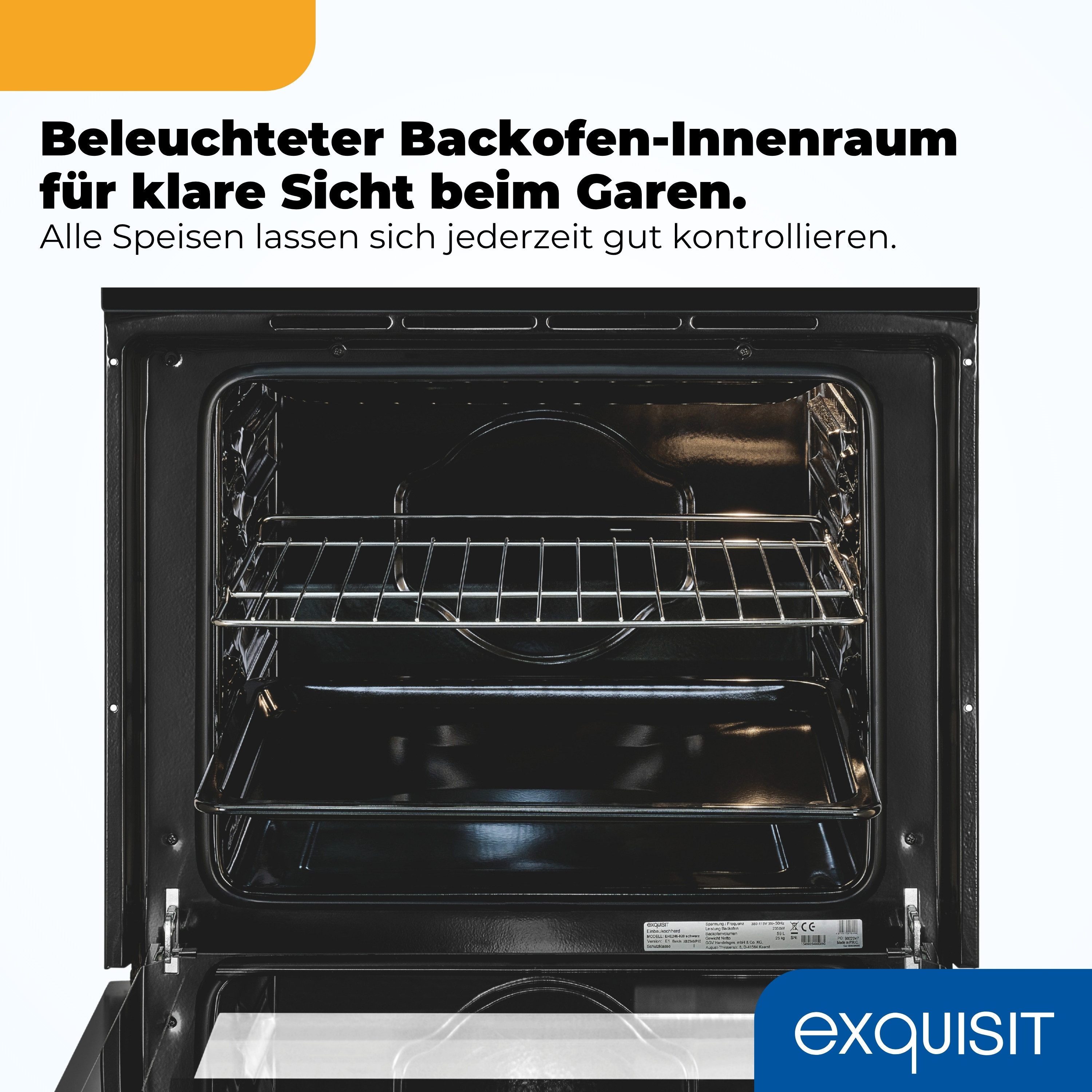 exquisit Elektro-Herd-Set EHE5246-020-Set, 59 l Garraum, 4 Kochstellen, Ober und Unterhitze, Energieklasse A
