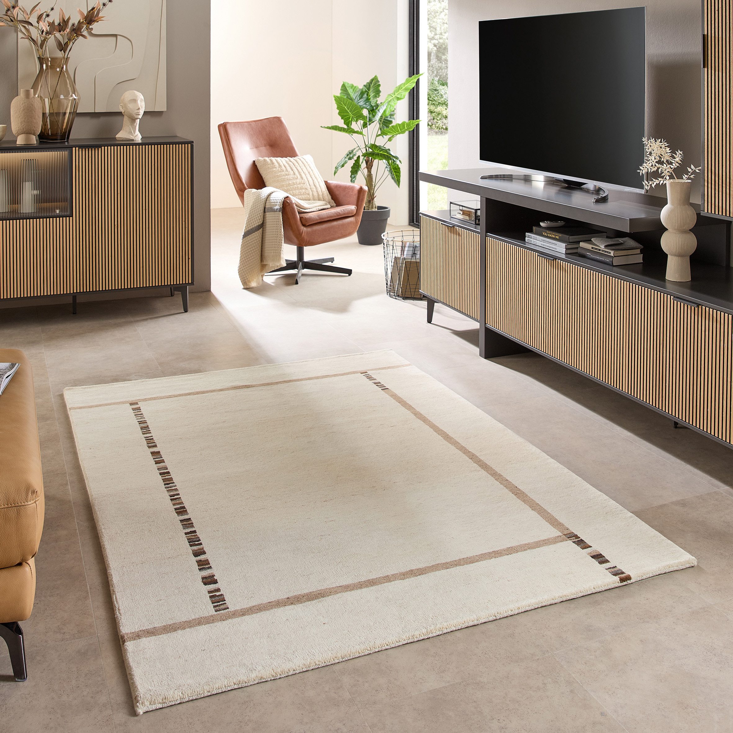 THEKO Wollteppich Skylight, rechteckig, Höhe: 21 mm, handgeknüpft, reine Schurwolle, mit Bordüre