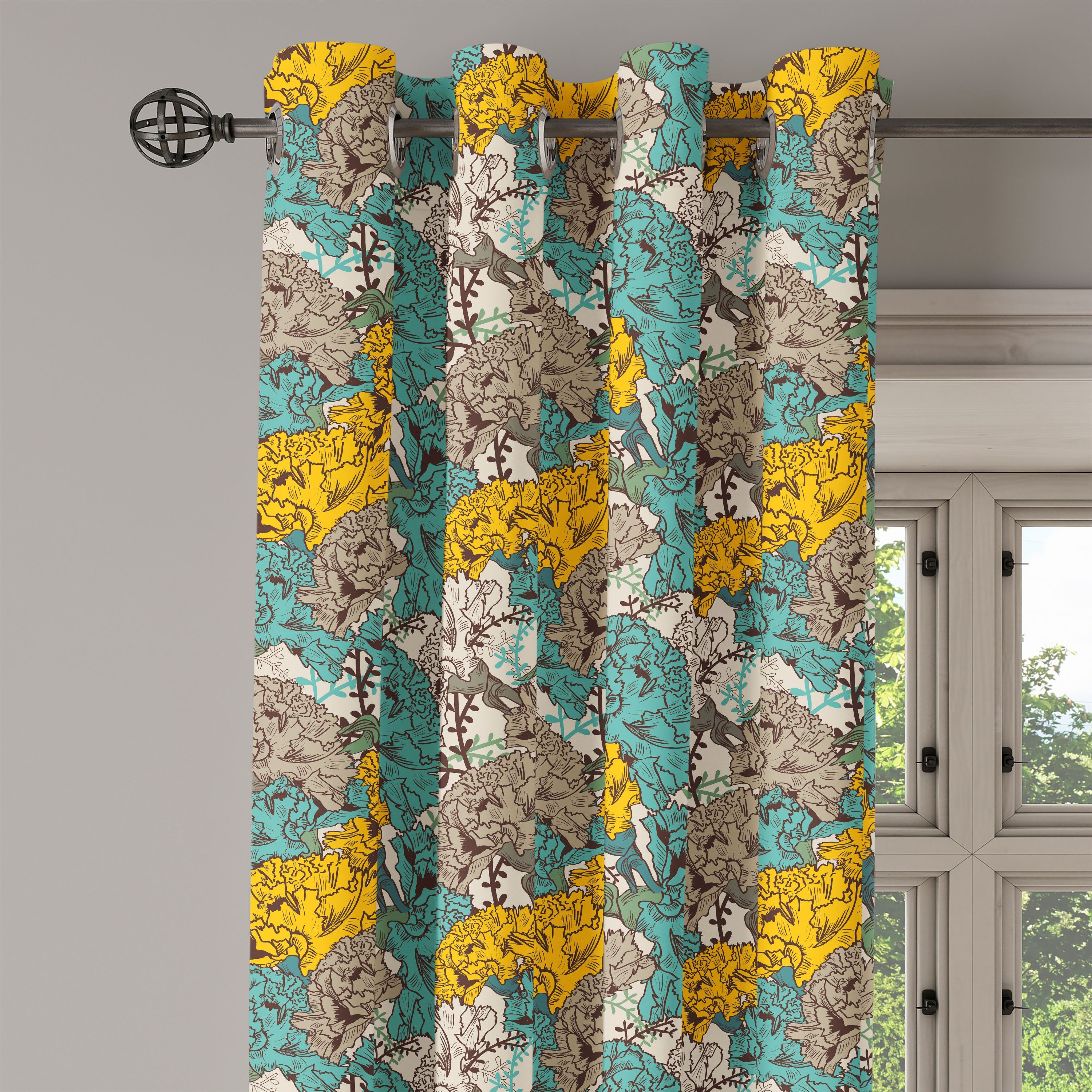 Gardine Dekorative Abakuhaus, Zeichnungs-Art-Weinlese für Blumen 2-Panel-Fenstervorhänge Wohnzimmer, Schlafzimmer