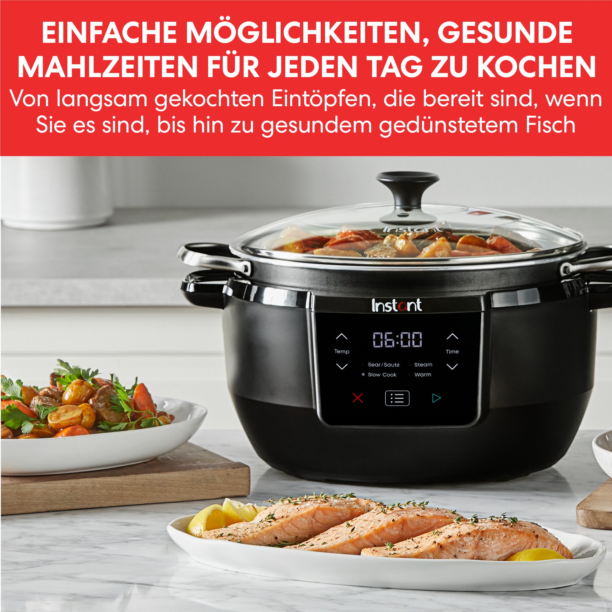 Instant Pot Multikocher Superior 4in1 Slow Cooker Schongarer 10 Portionen Braten Warmhalten, 800 W, 4-in-1 Funktion, 7,1L, EasyGrab-Griffe, Zeit-Temperatureinst – Bild 4 von 5