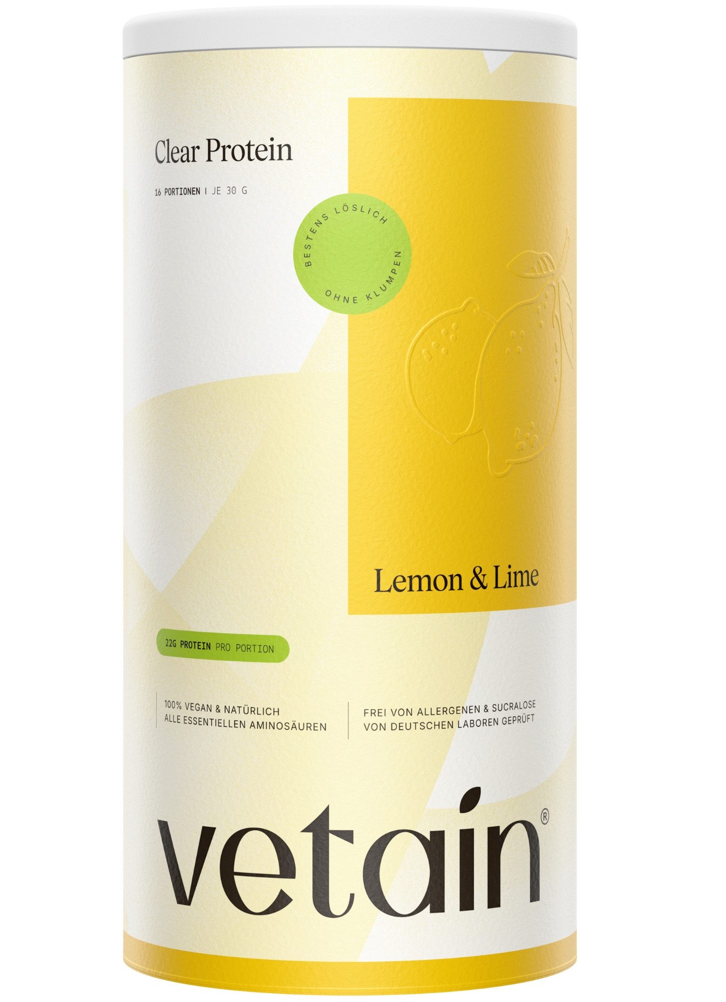 VETAIN Clear Protein Vegan - 22g Protein - ohne Sucralose - Pulver, - 480g à, Cleane Zutatenliste, natürliche Aromen & Fruchtpulver