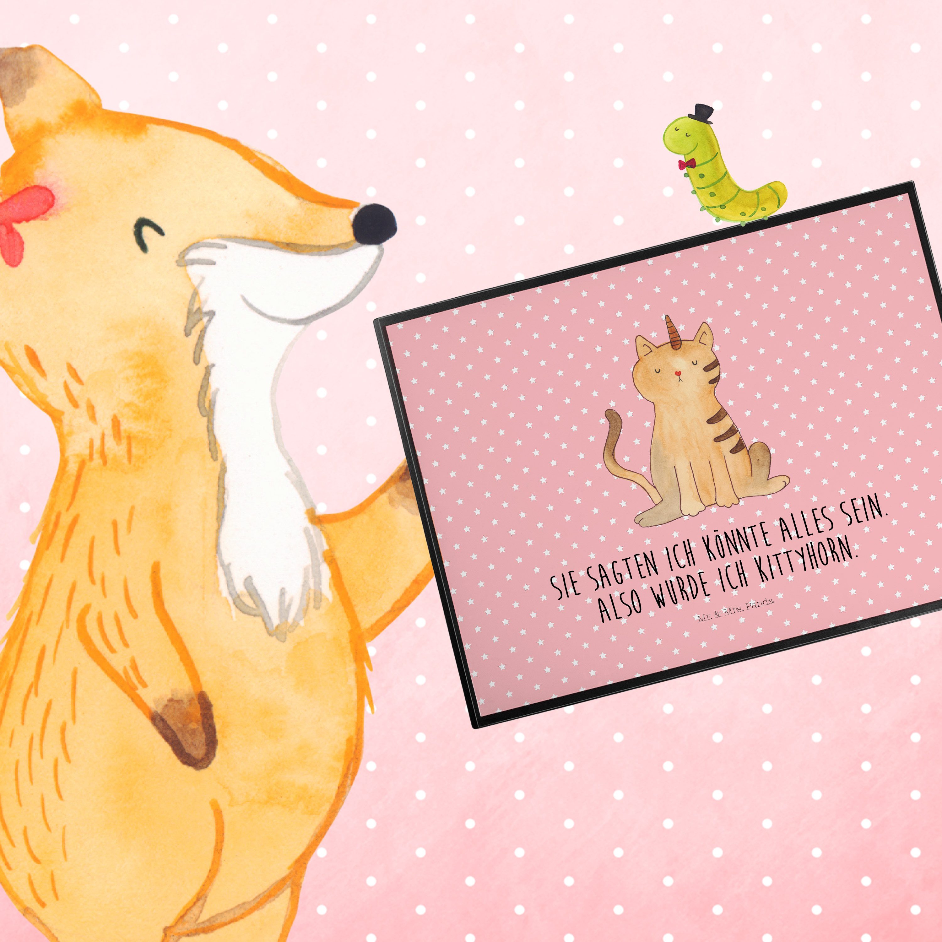Thumbnail - Mr. & Mrs. Panda Schreibtischunterlage Einhorn Katze - Rot Pastell - Geschenk, Einhorn Deko, Einhörner, Einh, (Packung, ...