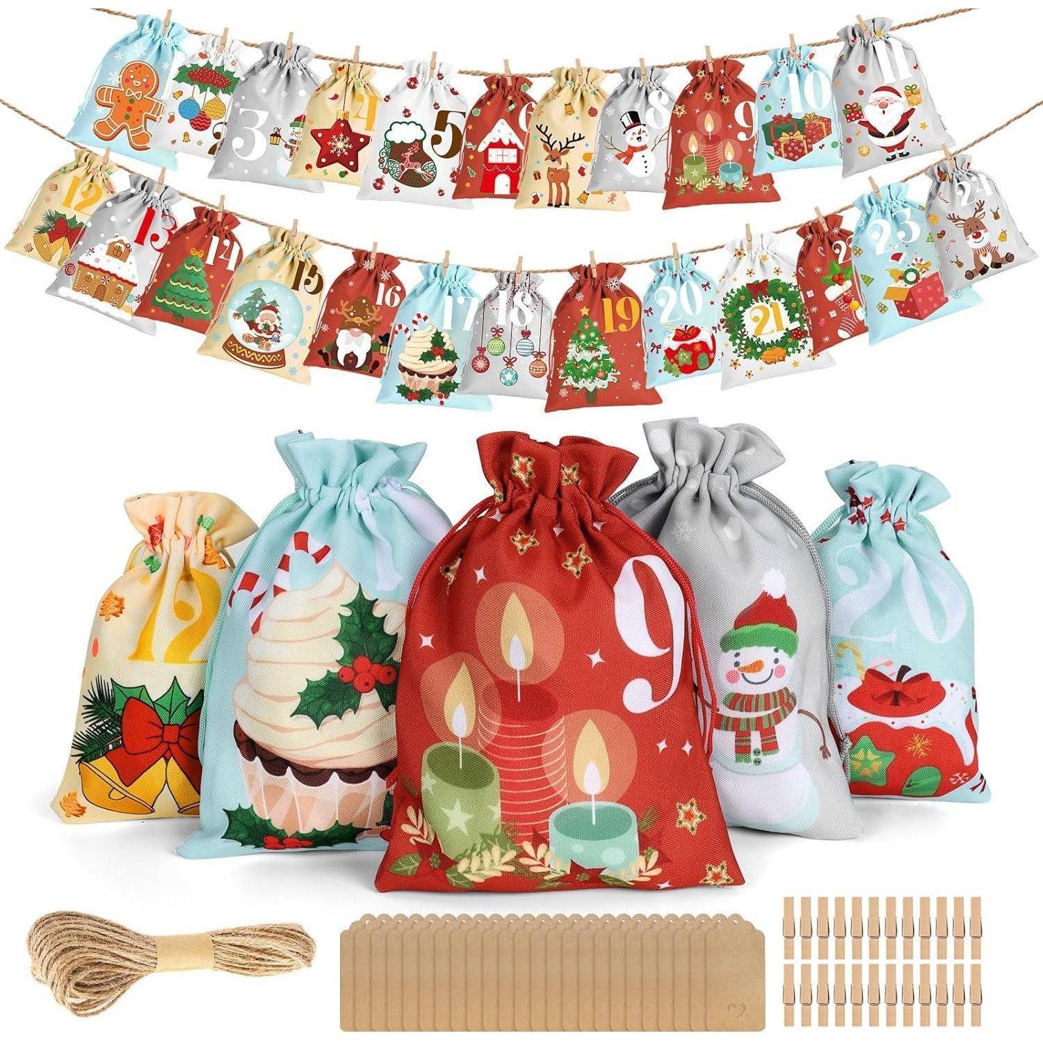 LuxusKollektion befüllbarer Adventskalender Adventskalender Befüllen 2025 Kinder 24 Tüten Rot Blau Beige Weiß Grau