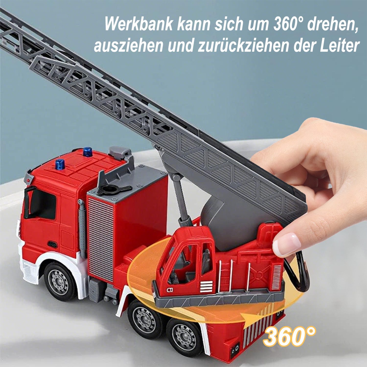 Esun RC-Auto Spielzeug Feuerwehrauto, Feuerwehr Auto mit Drehleiter, Spritzfunktion (SET, Komplettset), Ferngesteuertes Auto für Kinder ab 3 4 5 6 7 8