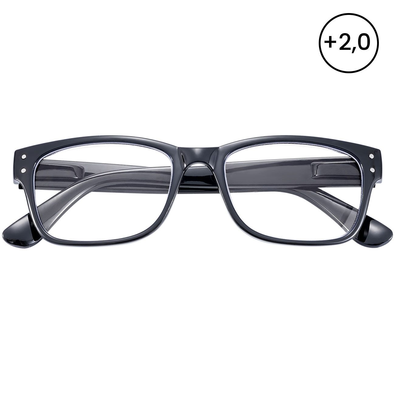 shop'n smile ideoon Brille Bildschirmbrille +2,0 dpt Blaulichtfilter Lesebrille PC Gaming, Blaulichtfilter 40% & UV400, bruchsicher mit Etui, 24g leicht