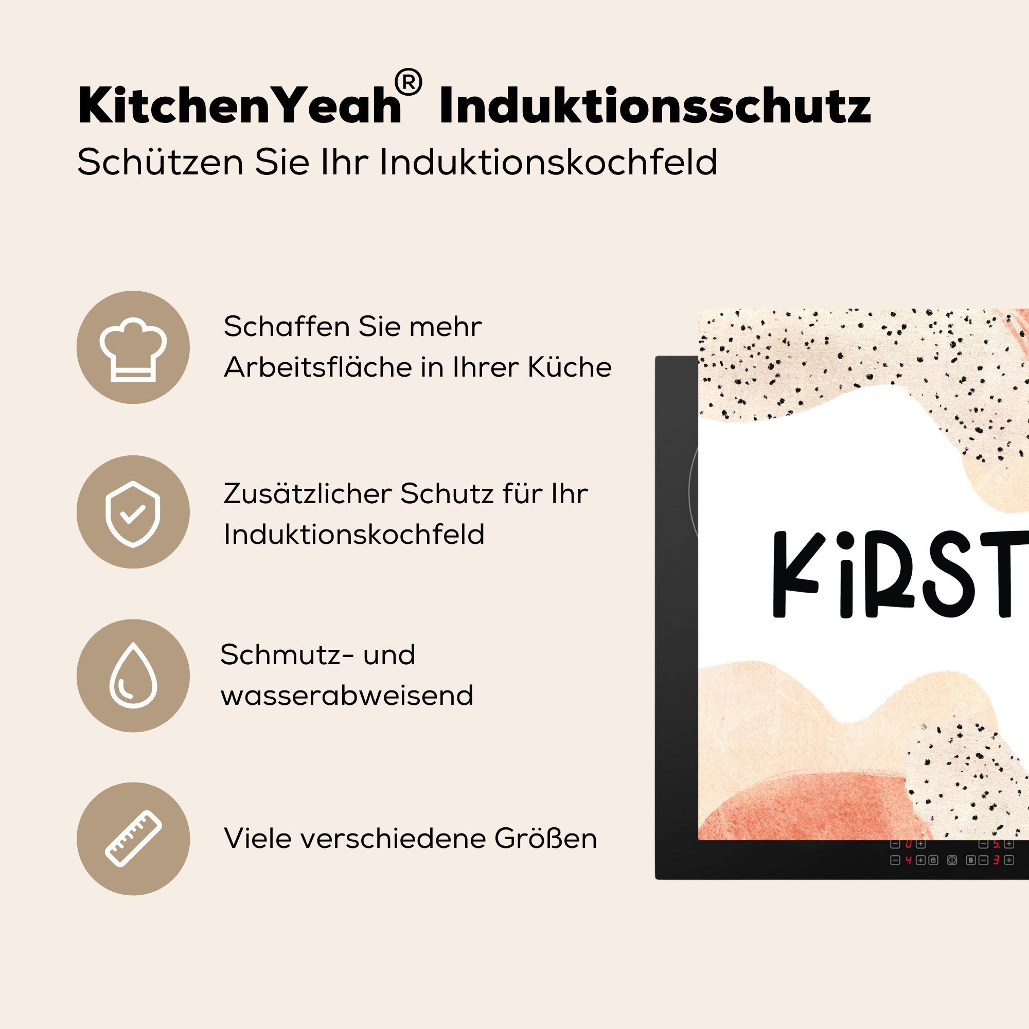 MuchoWow Herdblende-/Abdeckplatte Kirsten (1 78x78 cm, Pastell für Ceranfeldabdeckung, Mädchen, Vinyl, - tlg), Arbeitsplatte - küche