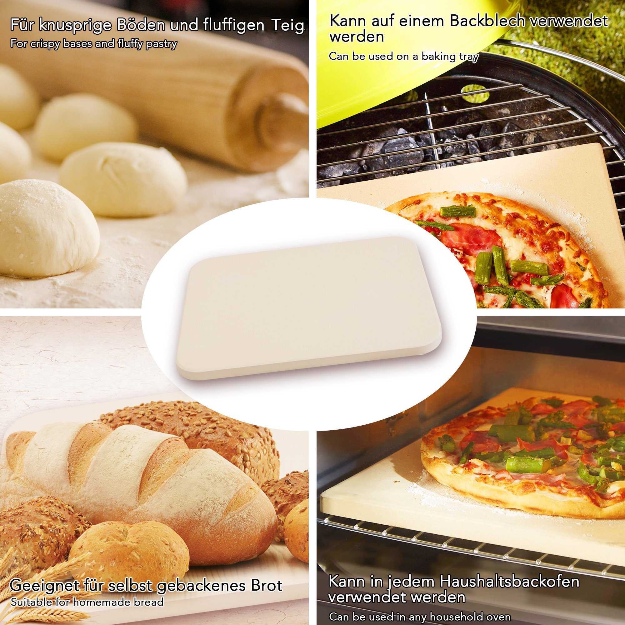 Melko Pizzastein Brotbackstein Pizzastein aus Cordierit 30x38 CM für Gasgrill Steinofen, Cordierit, (Stück, 1-St., Stück), Geruchlos, nicht verformend