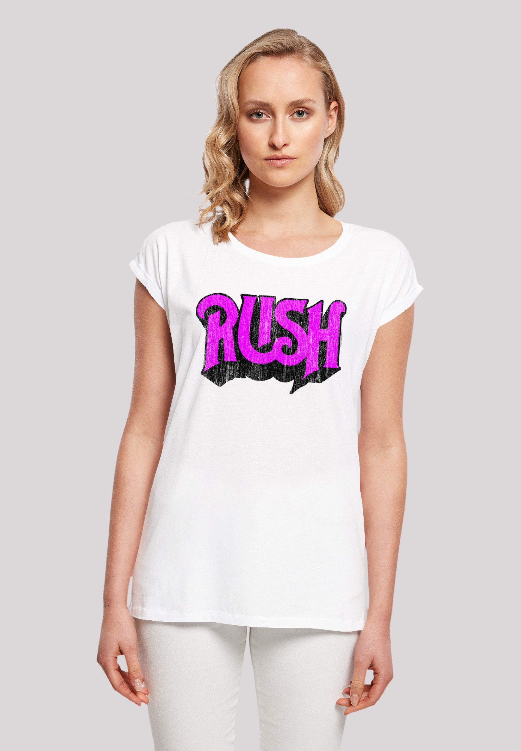 Baumwollstoff Rock Rush Logo Tragekomfort Sehr Band T-Shirt mit Qualität, Premium hohem Distressed F4NT4STIC weicher