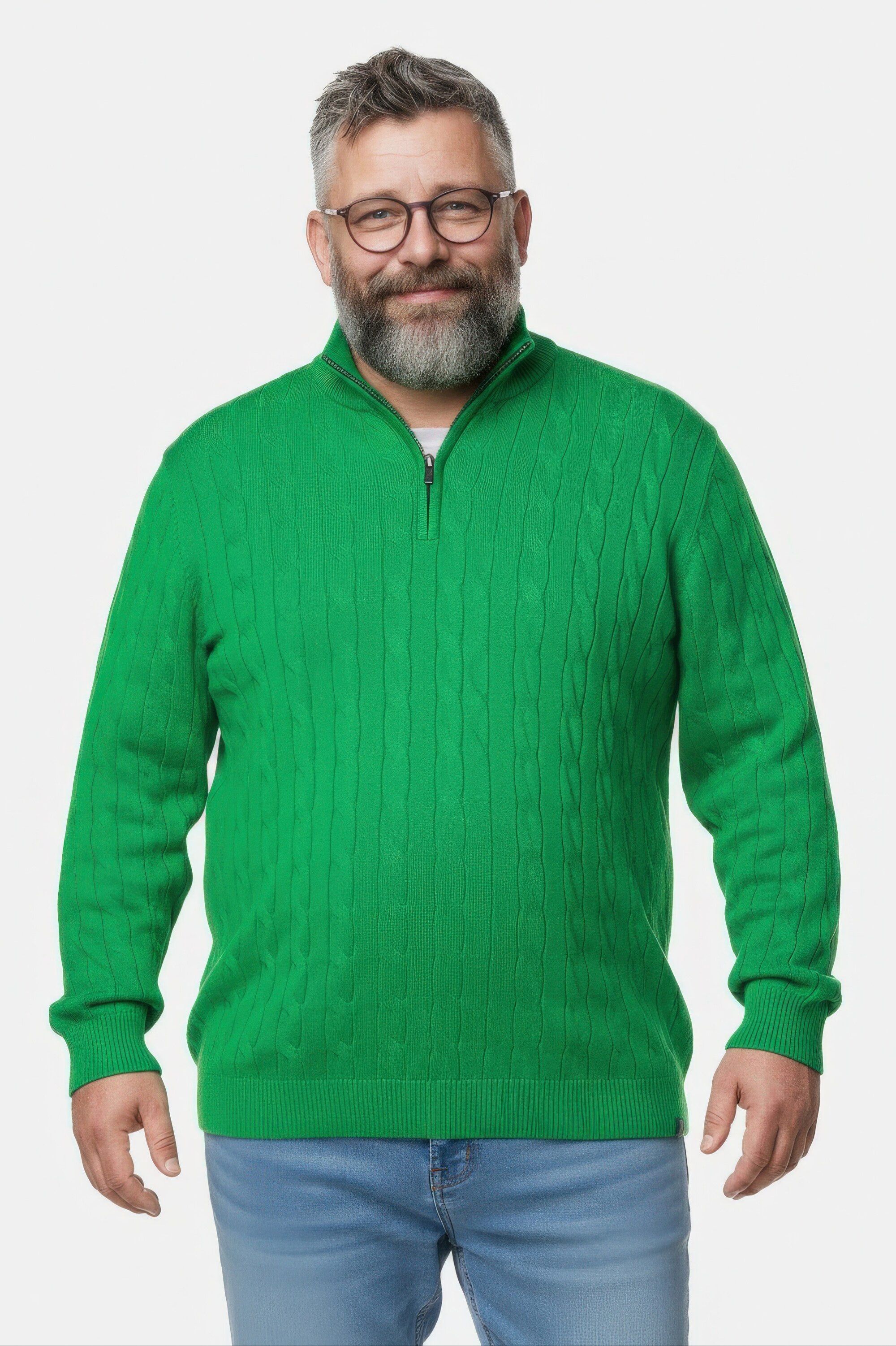 Boston Park Rundhalspullover Troyer Strick Zopfmuster Stehkragen mit Zipper