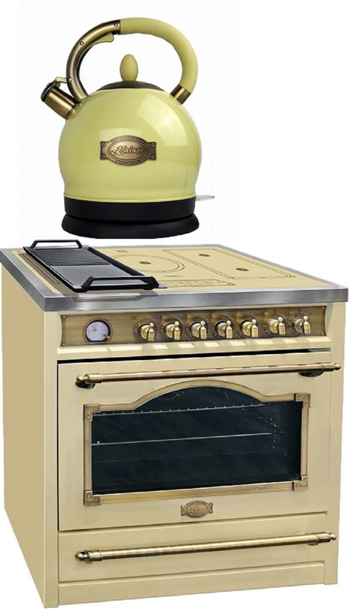 Kaiser Küchengeräte Induktions-Standherd HC 93655 IElfEm+WK 2000 ElfEm, Elektro Standherd 90 cm+ Exklusiver Retro Wasserkocher