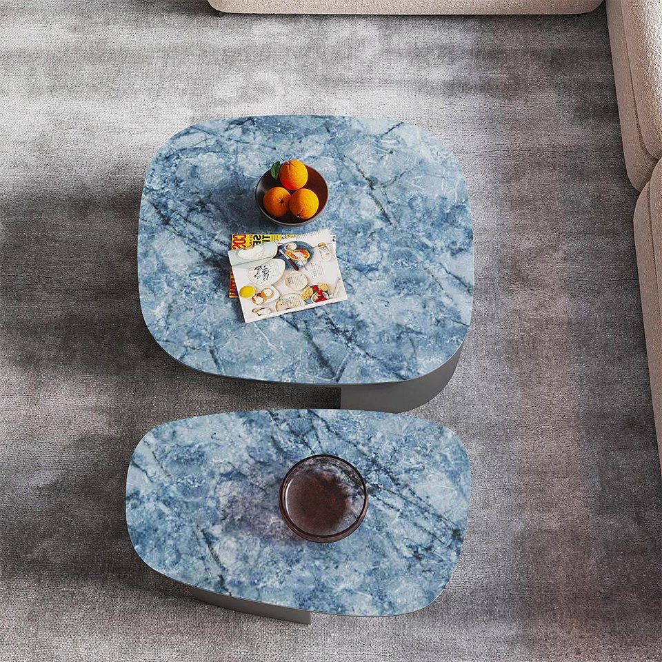Beistell Tische Luxus Tisch Couchtisch Leder Stein Wohnzimmer Blau Grau JVmoebel Couchtisch