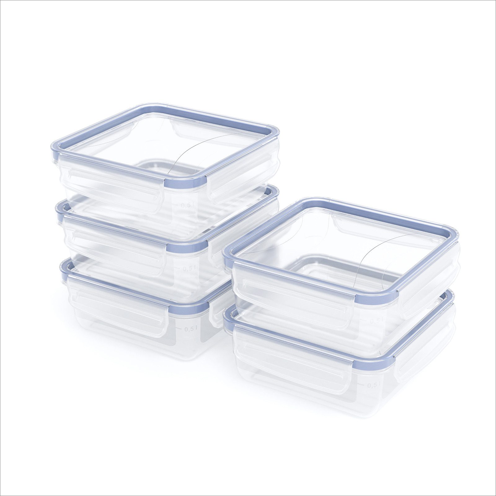 ROTHO Frischhaltedose CLICK LOCK Frischhaltedosen Set 5x0,8 l luftdicht mit Clipverschluss, Kunststoff, (Vorratsbehälterset, 5er-Set), Luftdichtes Frischhaltedosen Set für sichere Lebensmittelaufbewahrung