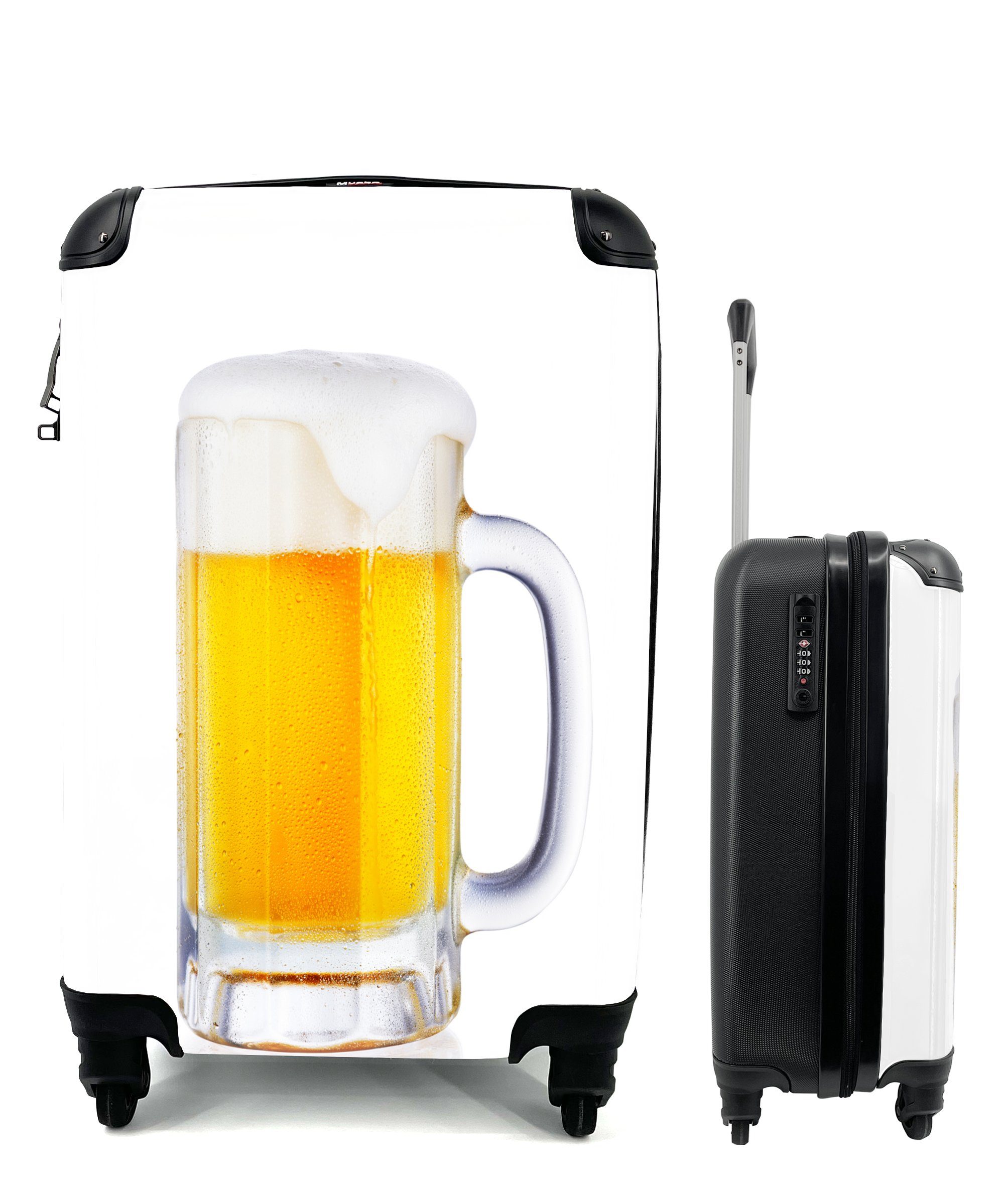 MuchoWow Handgepäckkoffer Krug mit Bier auf weißem Hintergrund, 4 Rollen, Reisetasche mit rollen, Handgepäck für Ferien, Trolley, Reisekoffer