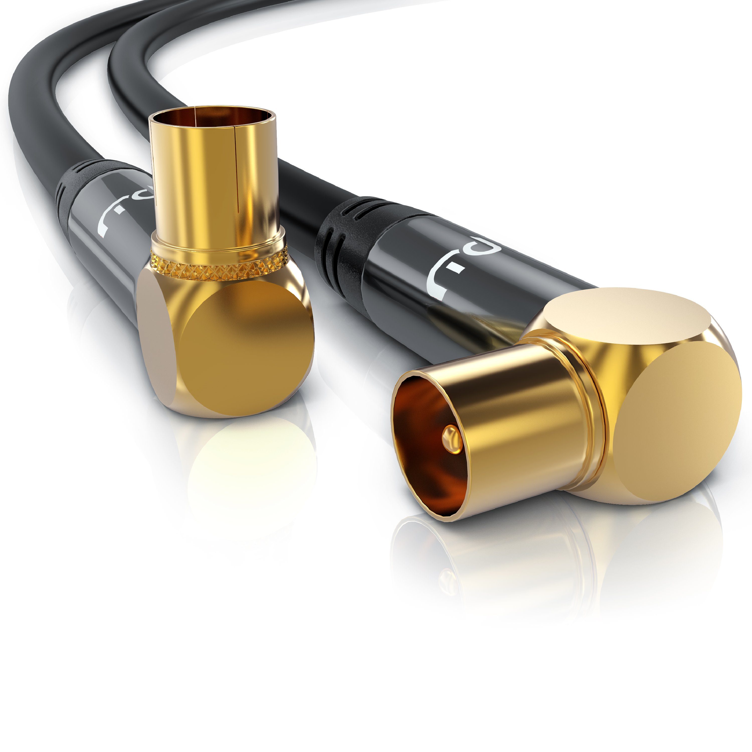 Primewire HDTV Antennenkabel 90° gewinkelt, 4fach Schirmung, 75Ohm, 120dB - 2m TV-Kabel, Koax, RF, IEC (200 cm), Koaxialkabel, vergoldete Stecker, für Kabelfernsehen und Radio
