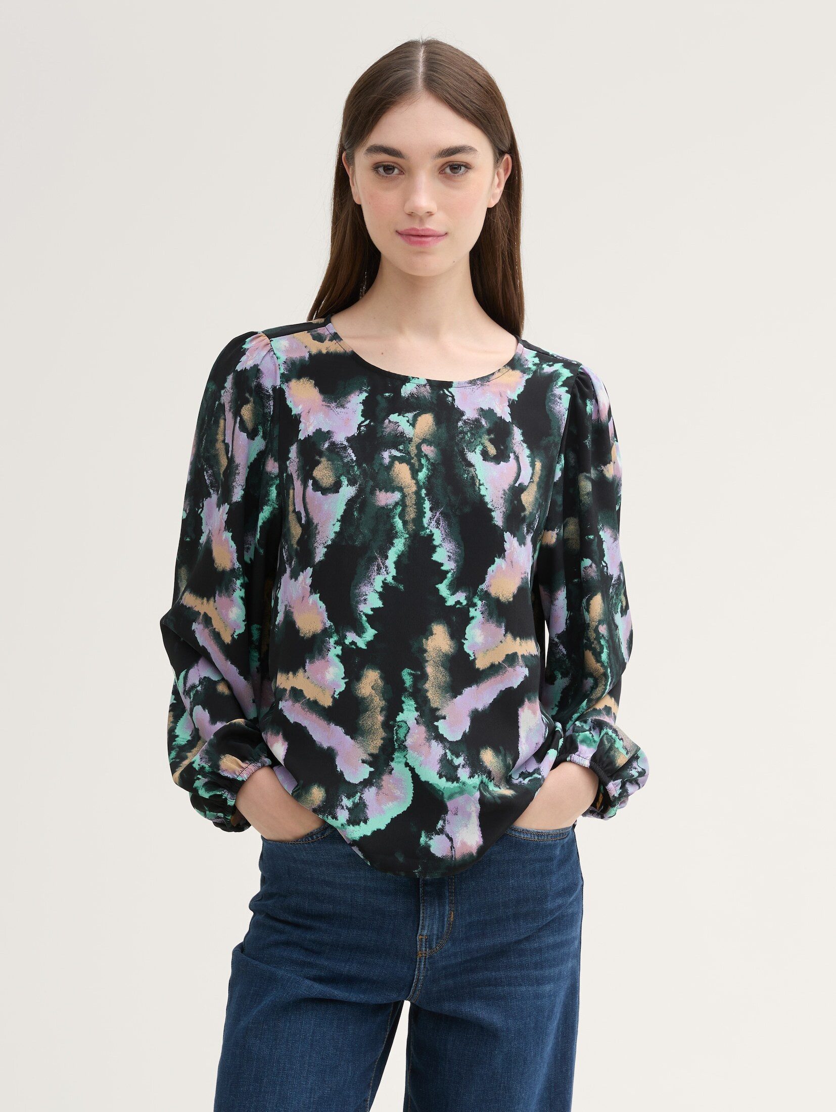 Langarmbluse Loose Fit Bluse mit Ballonärmeln