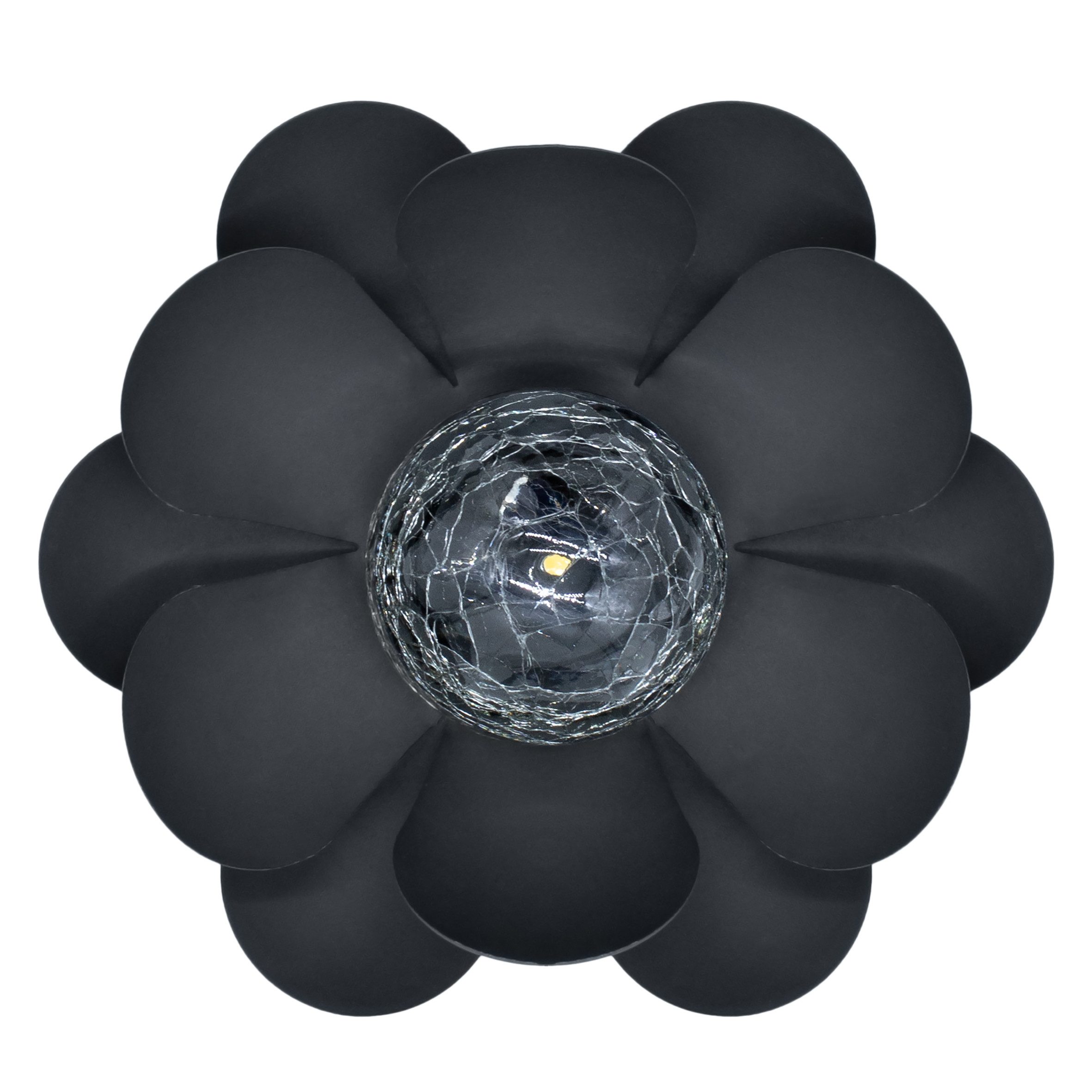 Spetebo LED Solarleuchte LED Solar Lotusblüte schwarz mit Crackleglas Kugel - 24 x 10 cm, Einschaltautomatik, LED fest integriert, warmweiß, Garten Deko Kugelle – Bild 3 von 5