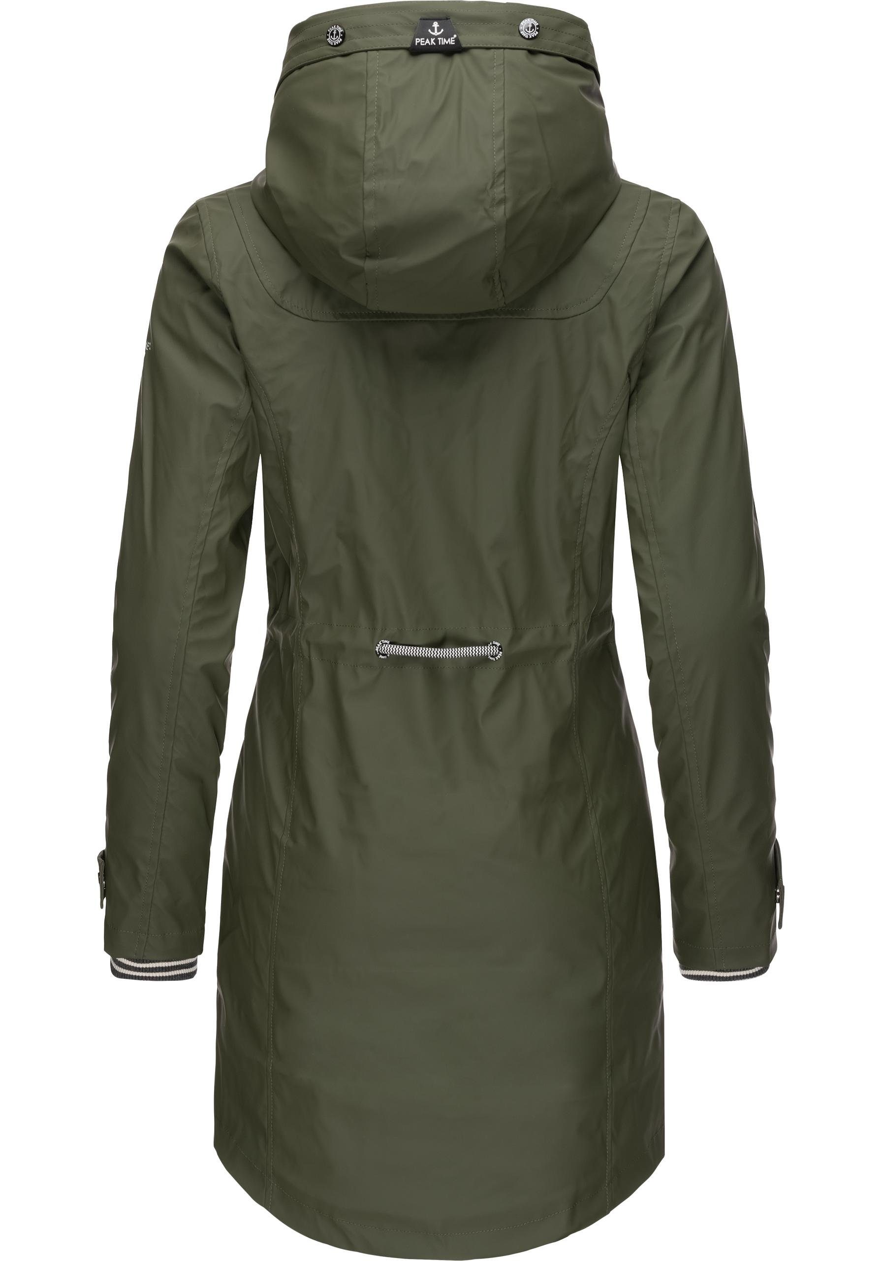 Damen taillierter TIME L60042 PEAK Regenmantel für Regenjacke olivgrün stylisch