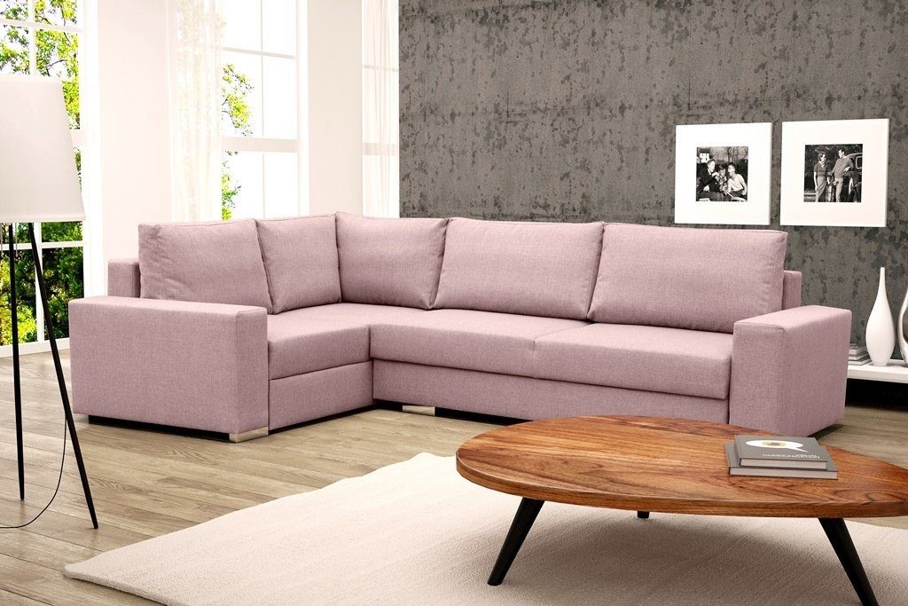 Siblo Ecksofa Ein großes, modernes Ecksofa Giulia mit zwei Bettzeugbehältern Rosa