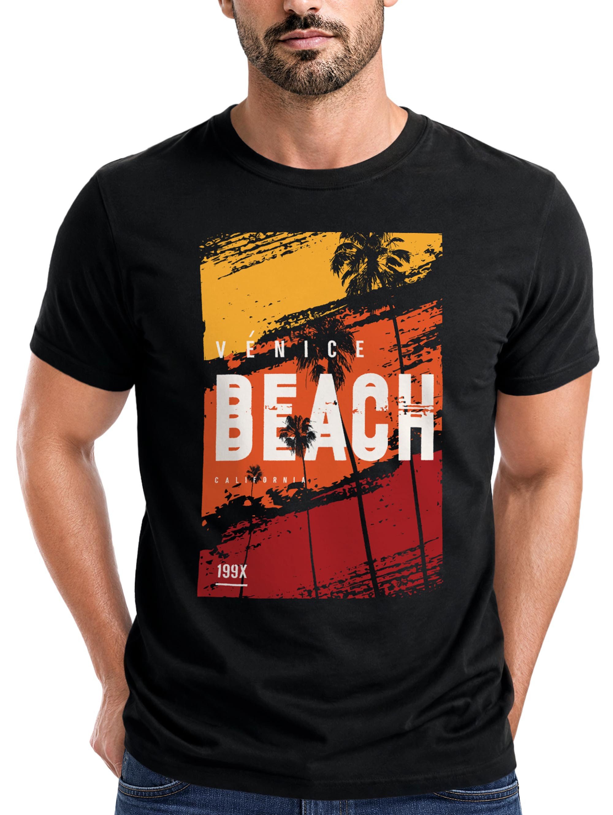 Neverless Print-Shirt Herren T-Shirt Sommer Venice Beach Surfing Motiv Aufdruck Strand mit Print