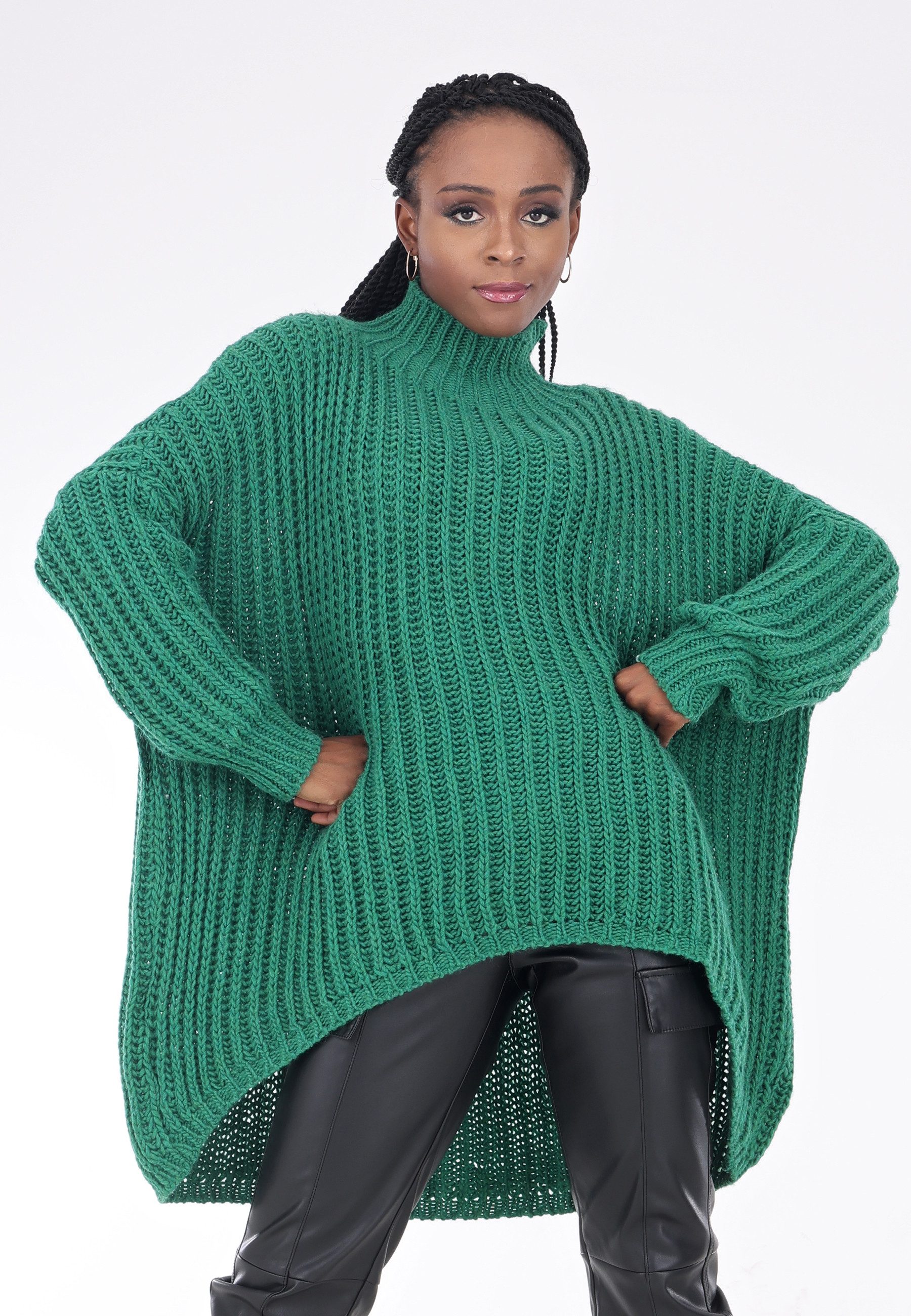 Longpullover Oversized Pullover Grobstrick Vokuhila Sweater One Size